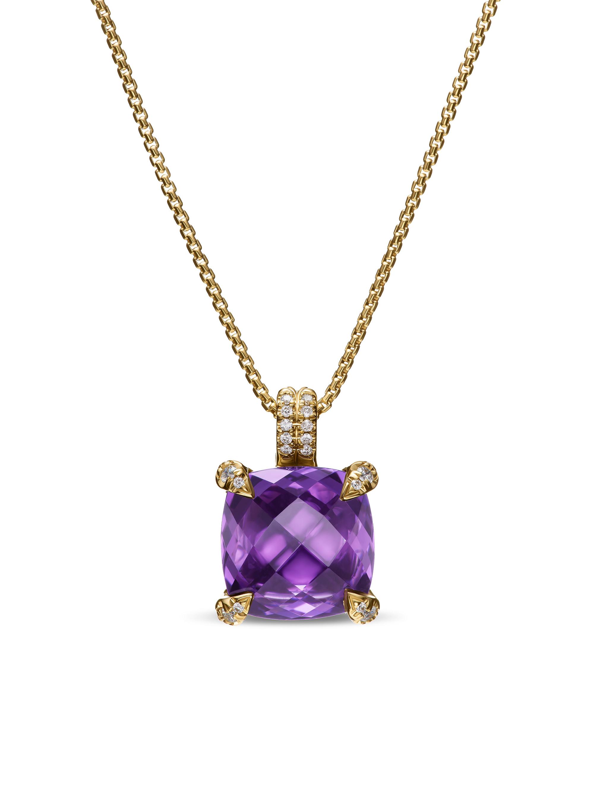 David Yurman Women's Chatelaine Pendant Necklace in 18K Yellow Gold with Pavé Diamonds - Amethyst