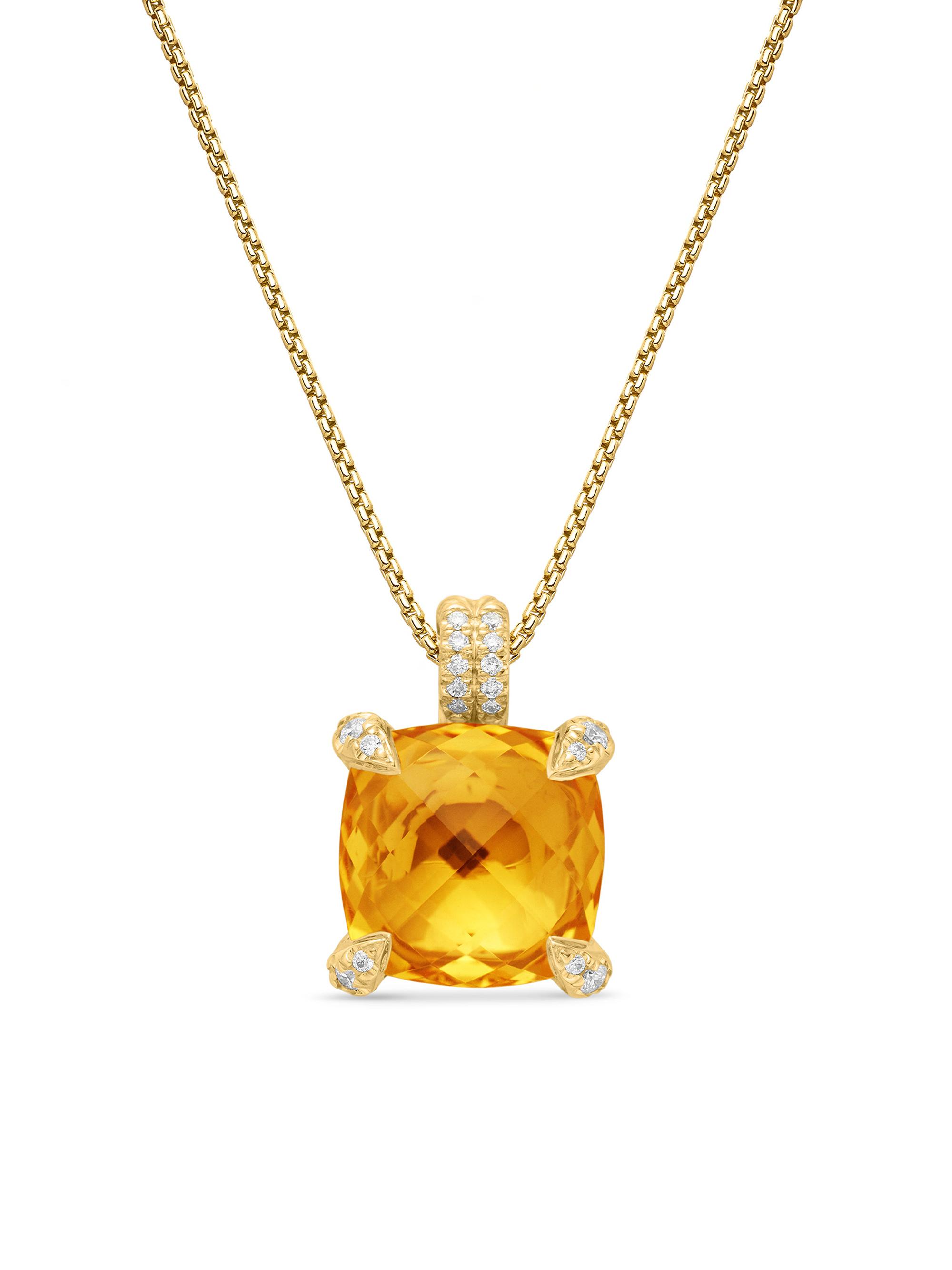 David Yurman Women's Chatelaine Pendant Necklace in 18K Yellow Gold with Pavé Diamonds - Citrine