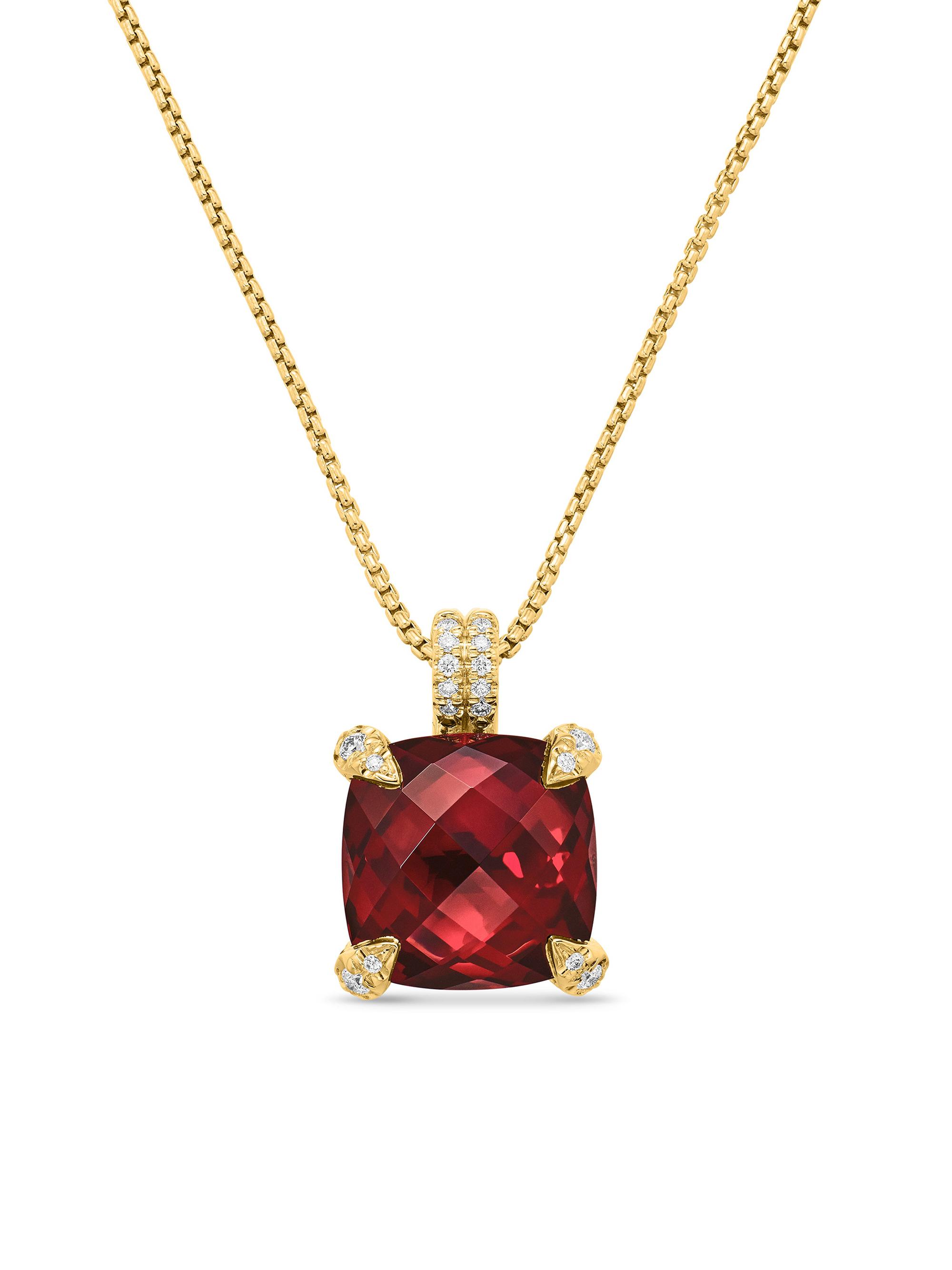 David Yurman Women's Chatelaine Pendant Necklace in 18K Yellow Gold with Pavé Diamonds - Garnet