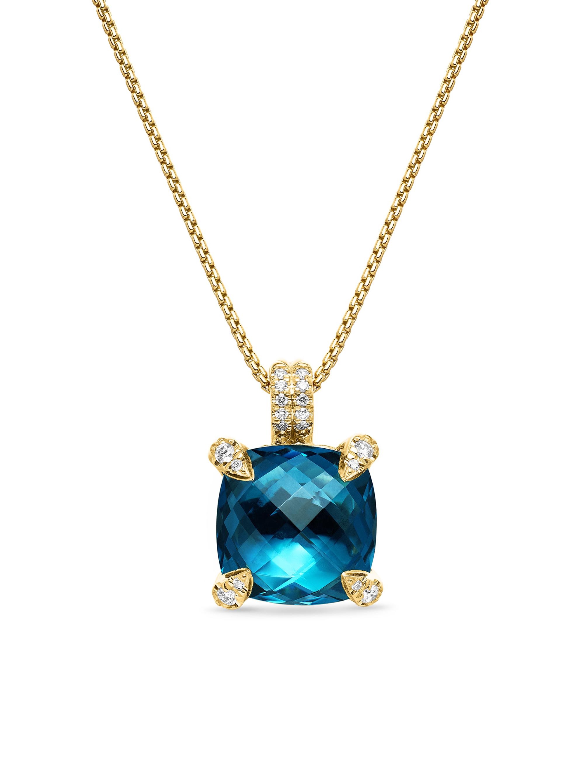 David Yurman Women's Chatelaine Pendant Necklace in K Yellow Gold with Pavé Diamonds - Hampton Blue Topaz
