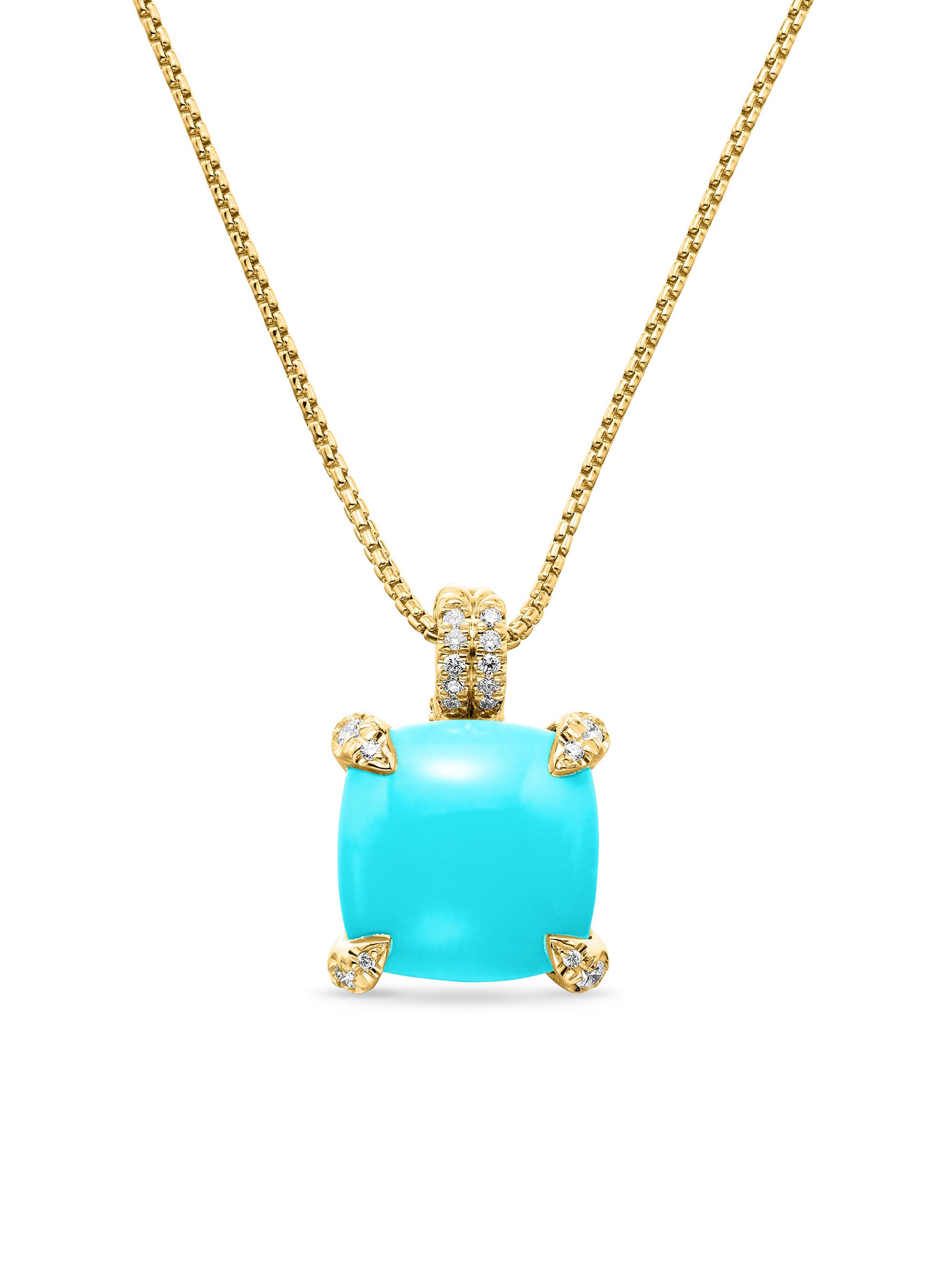 David Yurman Women's Chatelaine Pendant Necklace in K Yellow Gold with Pavé Diamonds - Hampton Blue Topaz