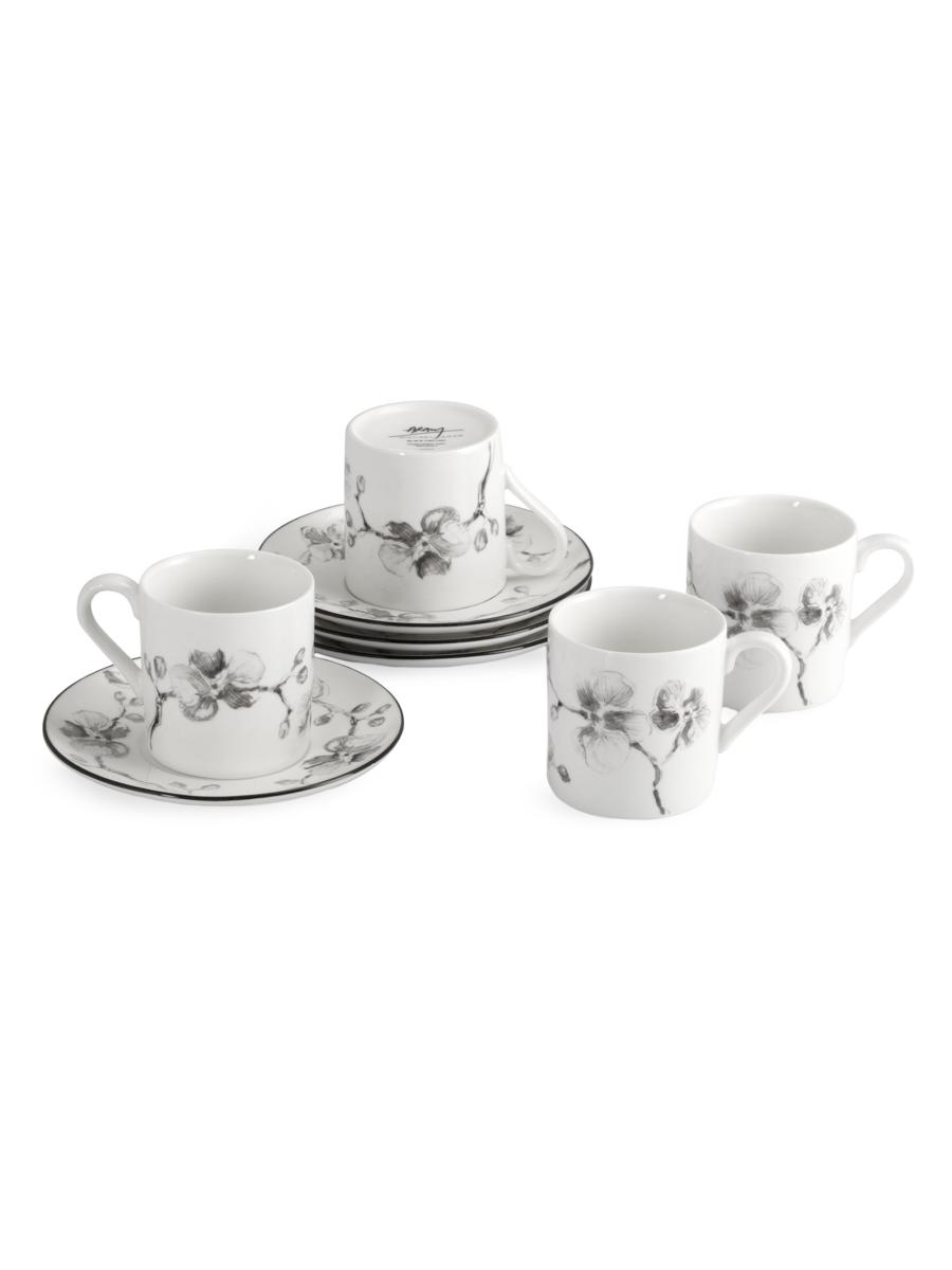 Michael Aram Black Orchid 8-Piece Teacup & Saucer Demitasse Set