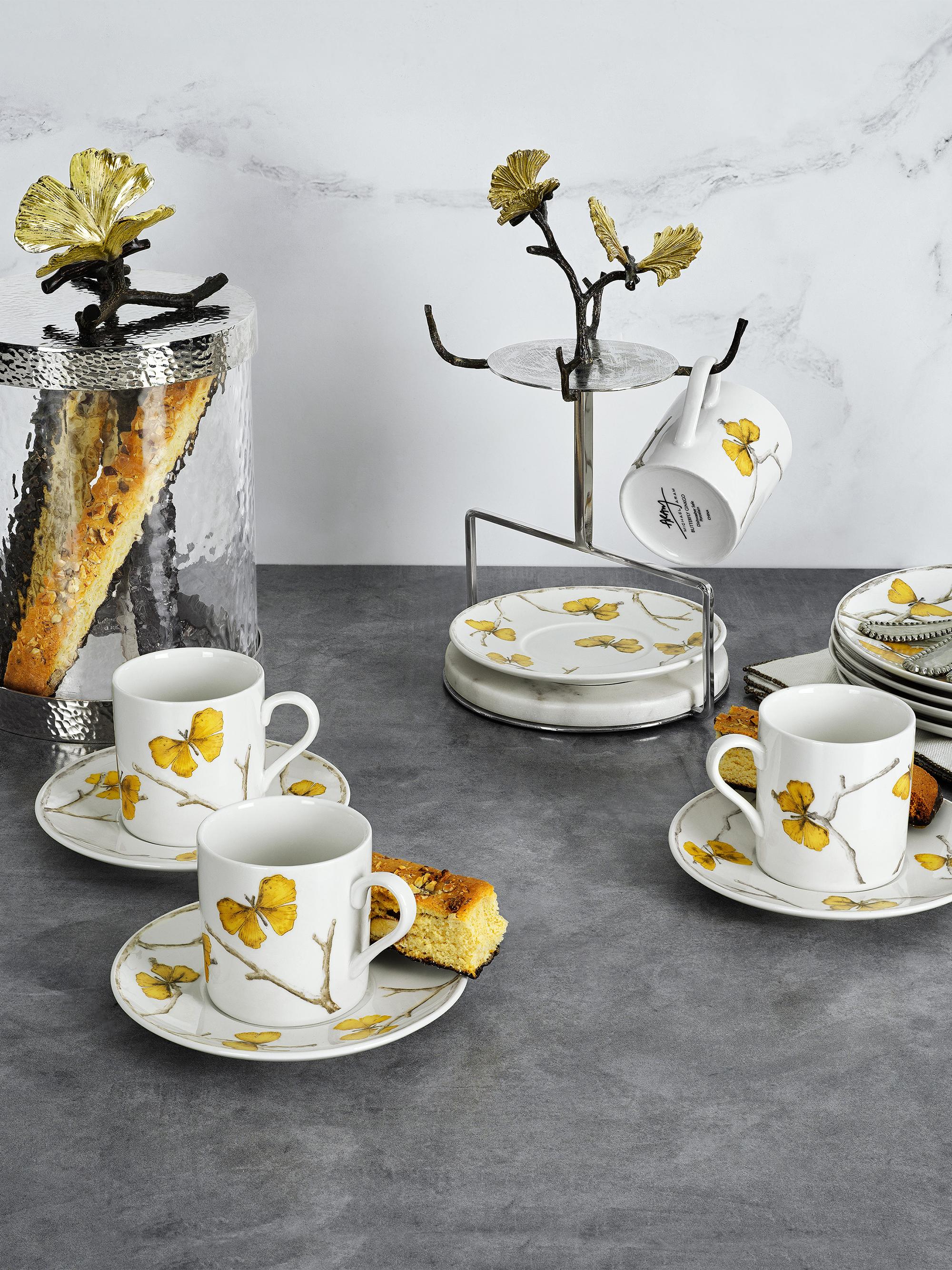 Michael Aram Butterfly Ginkgo 9-Piece Teacup, Saucer, & Stand Demi