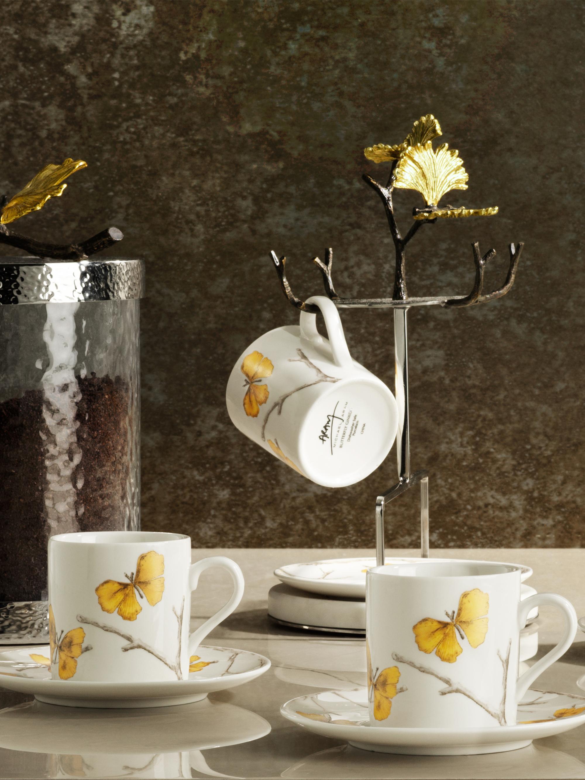 Michael Aram Butterfly Ginkgo 8-Piece Teacup & Saucer Demitasse