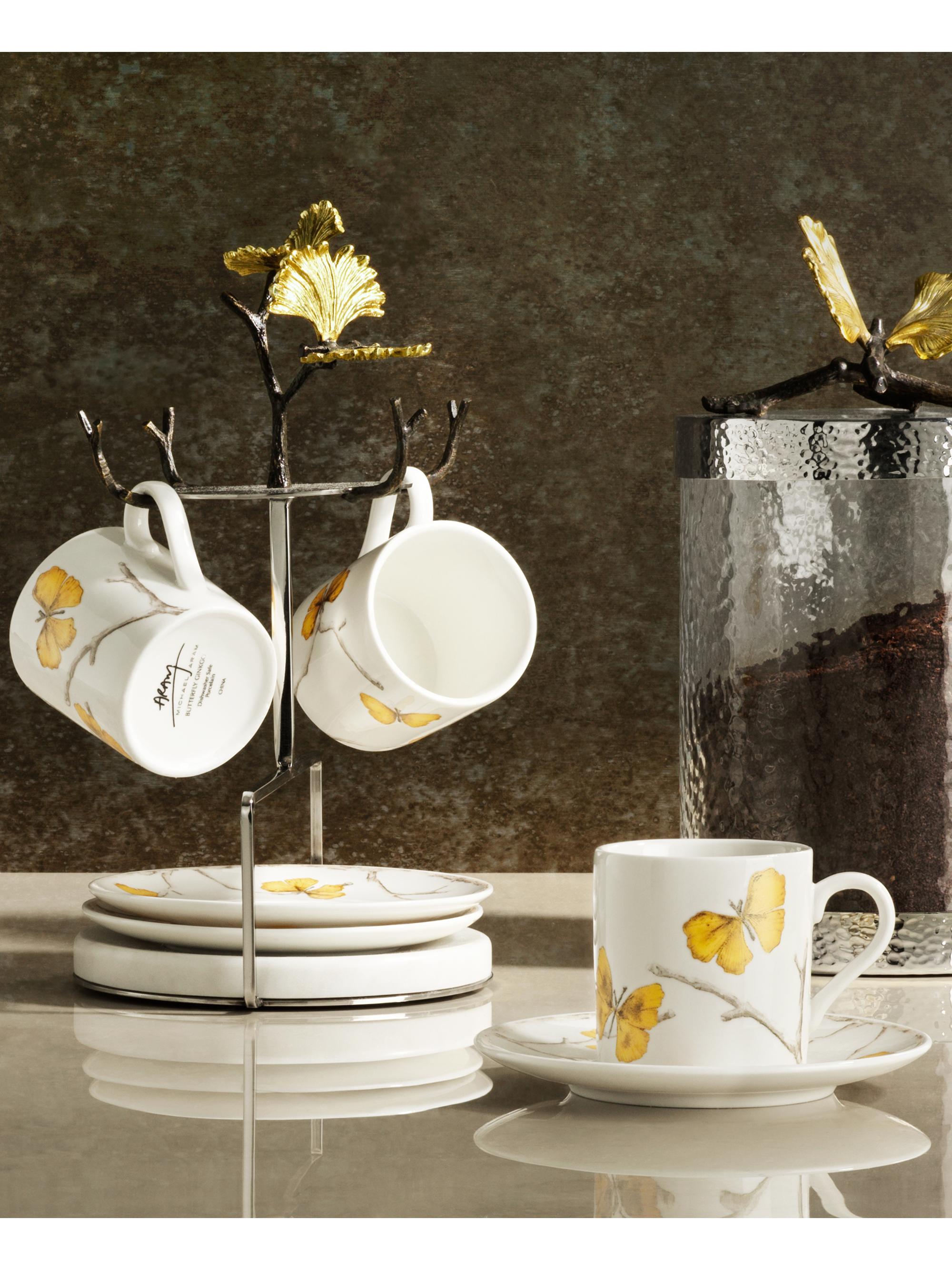 Michael Aram Butterfly Ginkgo 8-Piece Teacup & Saucer Demitasse