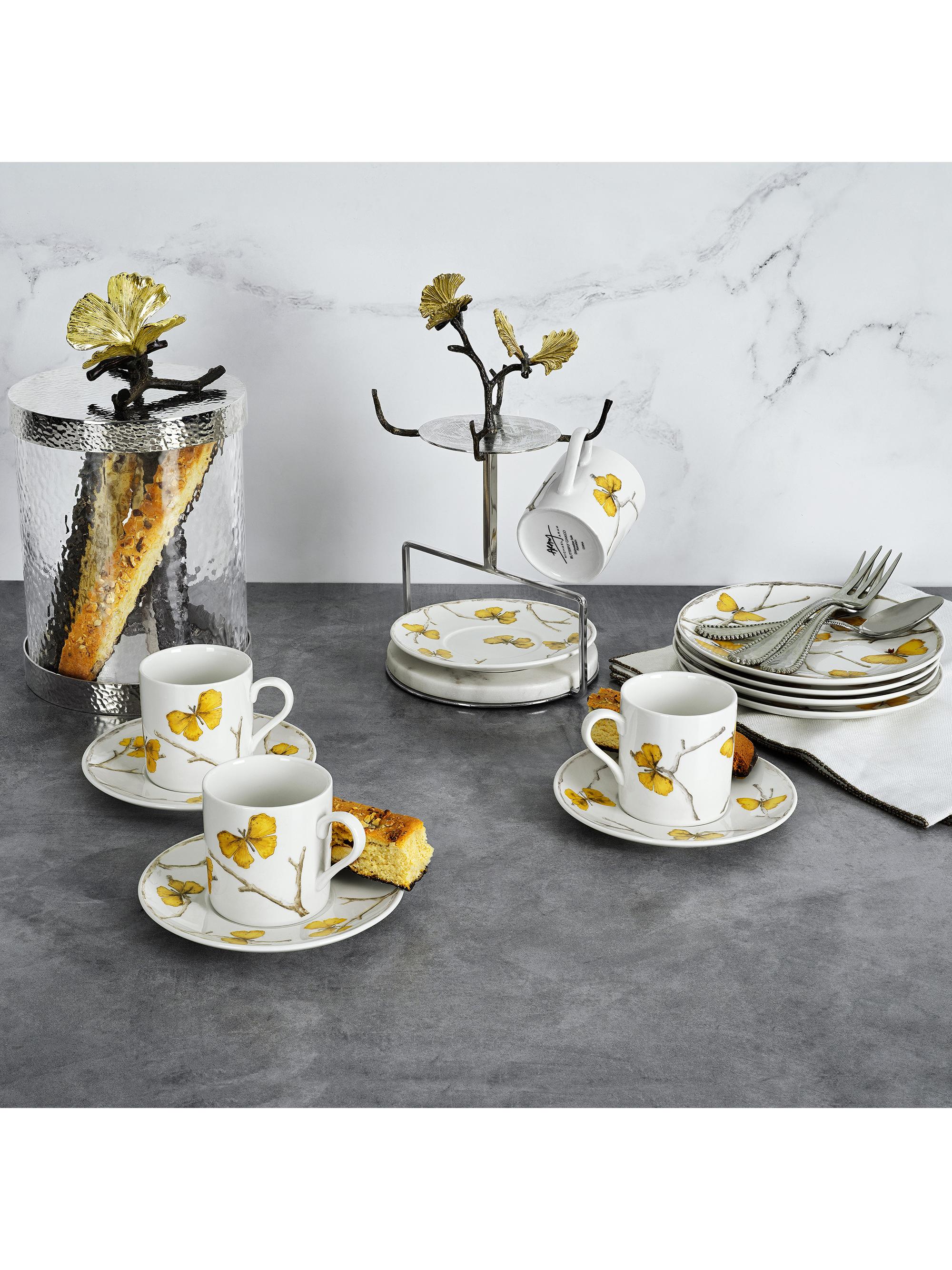Michael Aram Butterfly Ginkgo 8-Piece Teacup & Saucer Demitasse