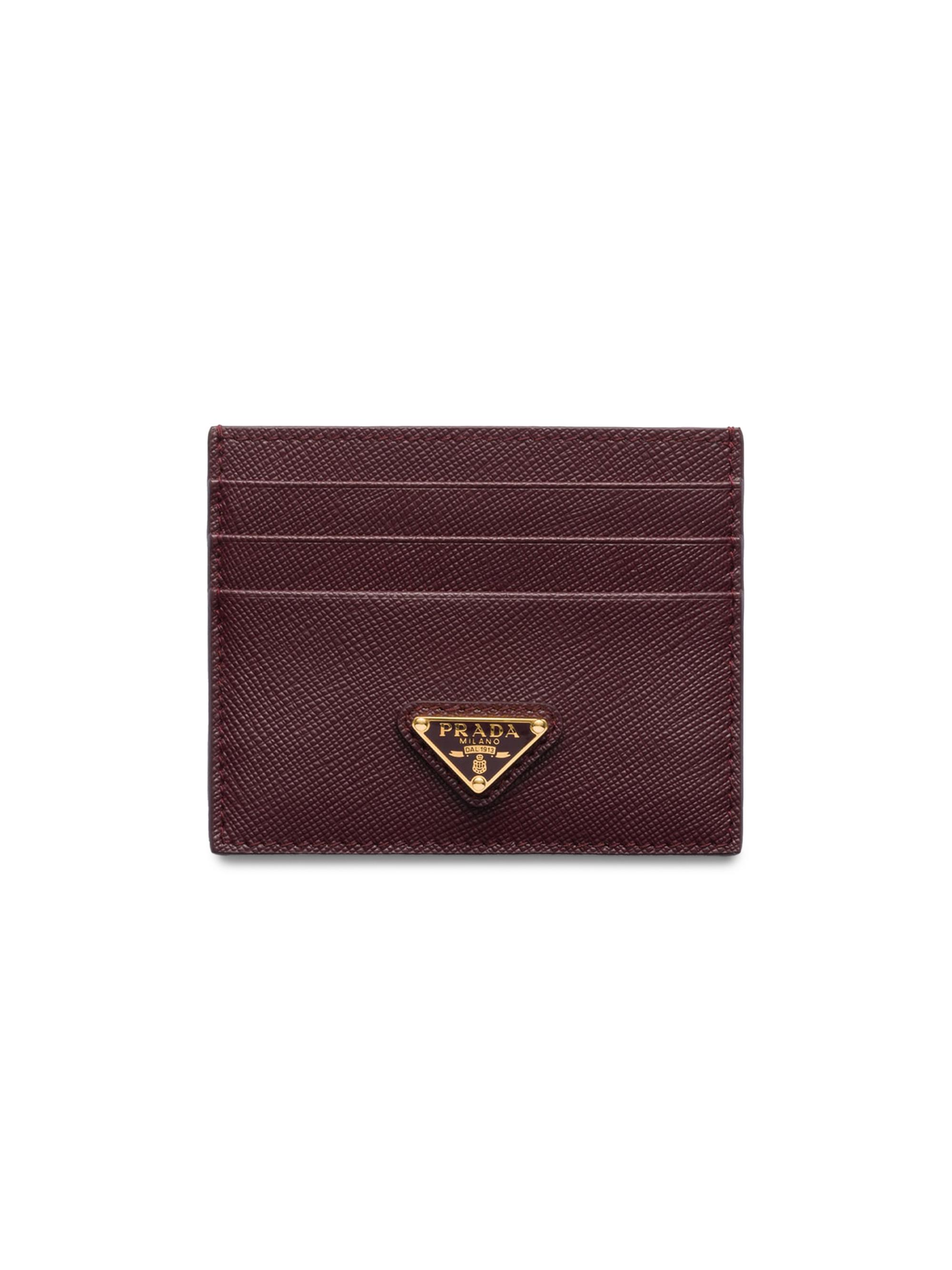 Prada Women's Saffiano Leather Card Holder - Dark Red - Women's Clothing
