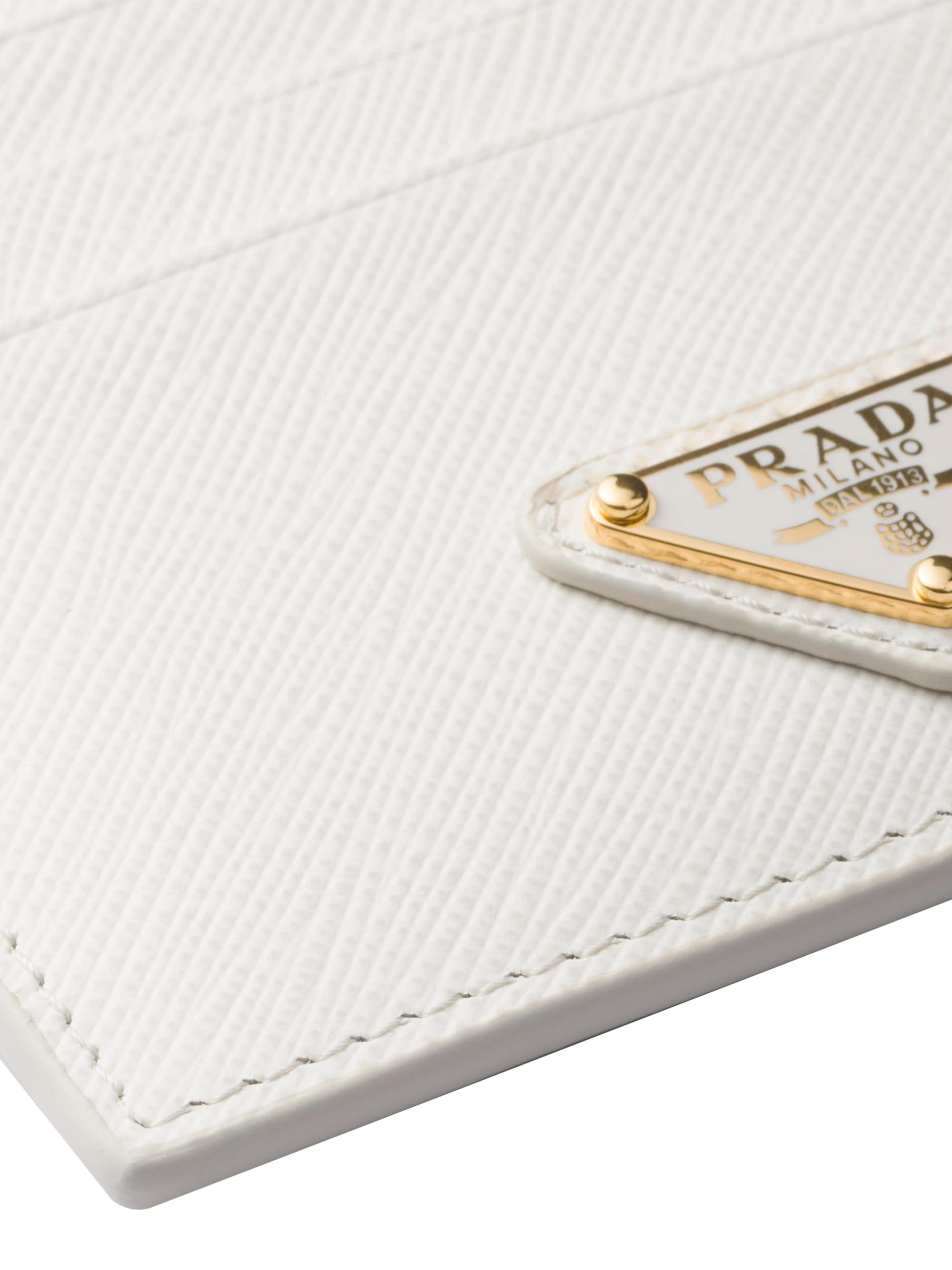 Prada Women's Saffiano Leather Card Holder - Graphite Blue - side view in White