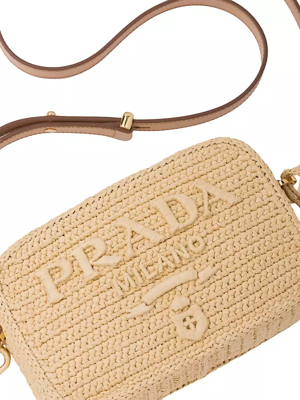 Shop Prada Raffia And Leather Shoulder Bag