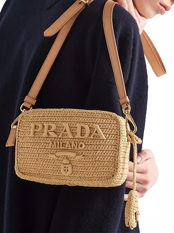 Prada Logo Crossbody Camera Bag in Natural