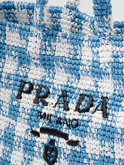 Prada Large Check Crochet Tote Bag in Blue
