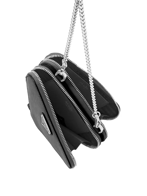Saffiano Triangle Necklace With Logo in Black - Prada