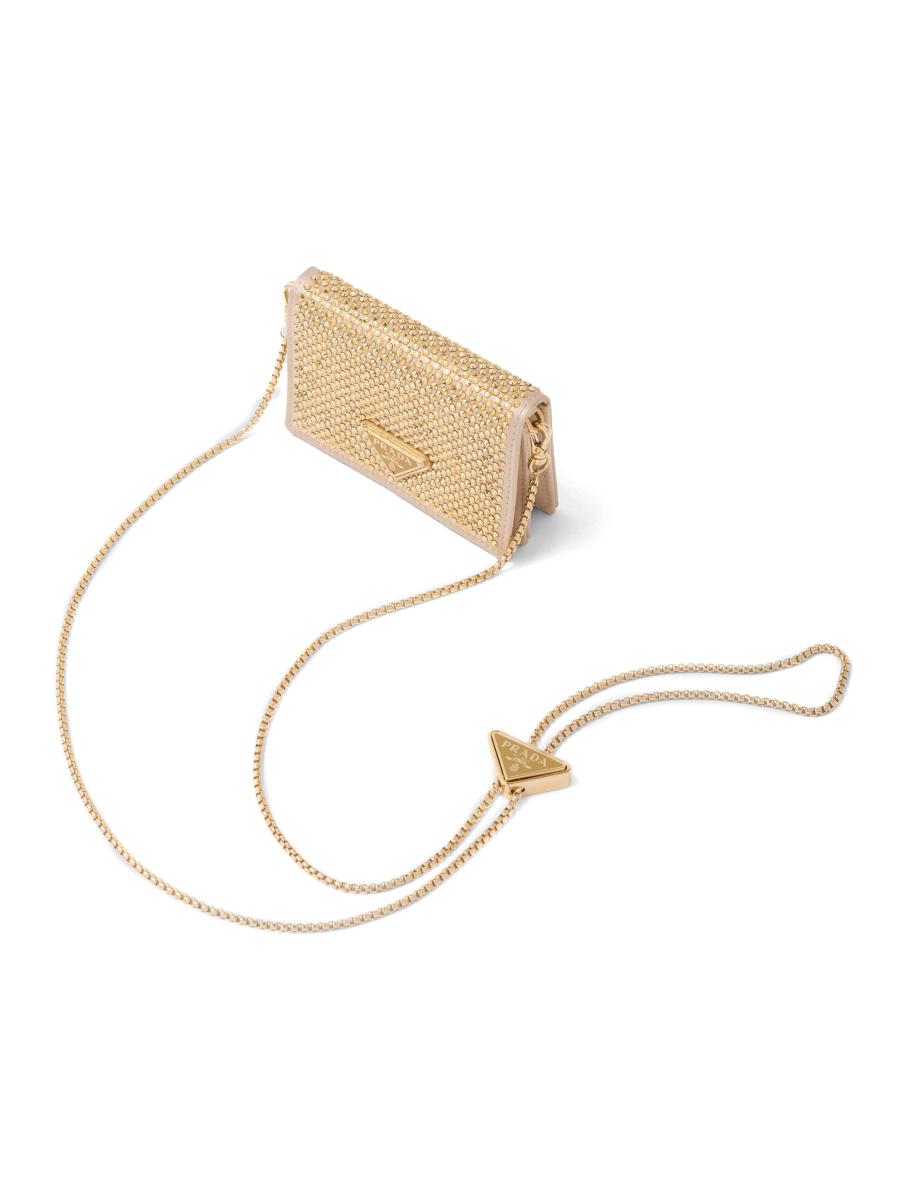 PRADA＊Sequined card holder スパンコールカードホルダー＊送込 PRADA Satin Crystal Metal Triangle Logo Card Holder With