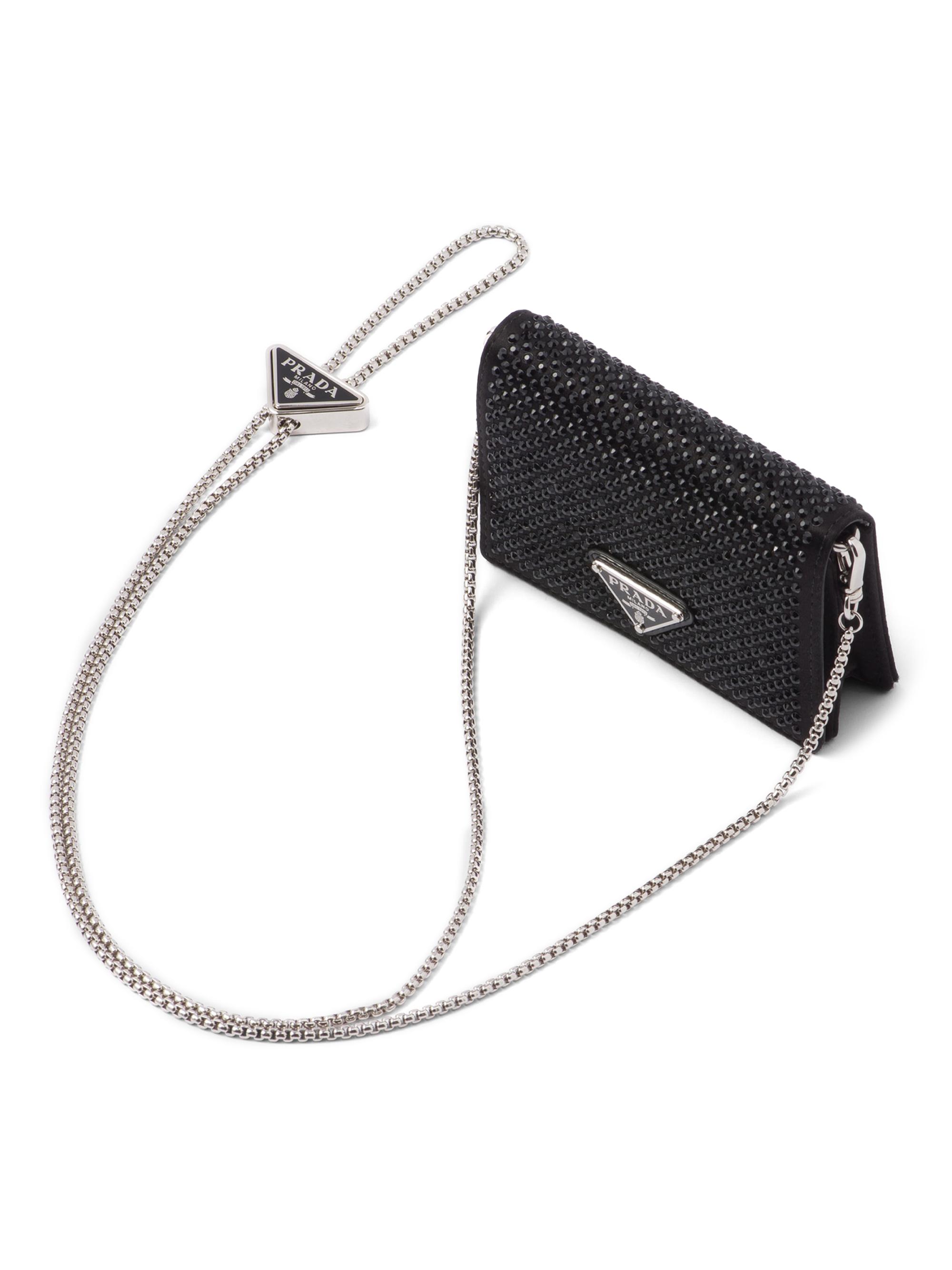 Prada Women's Cardholder with Shoulder Strap and Crystals - Black