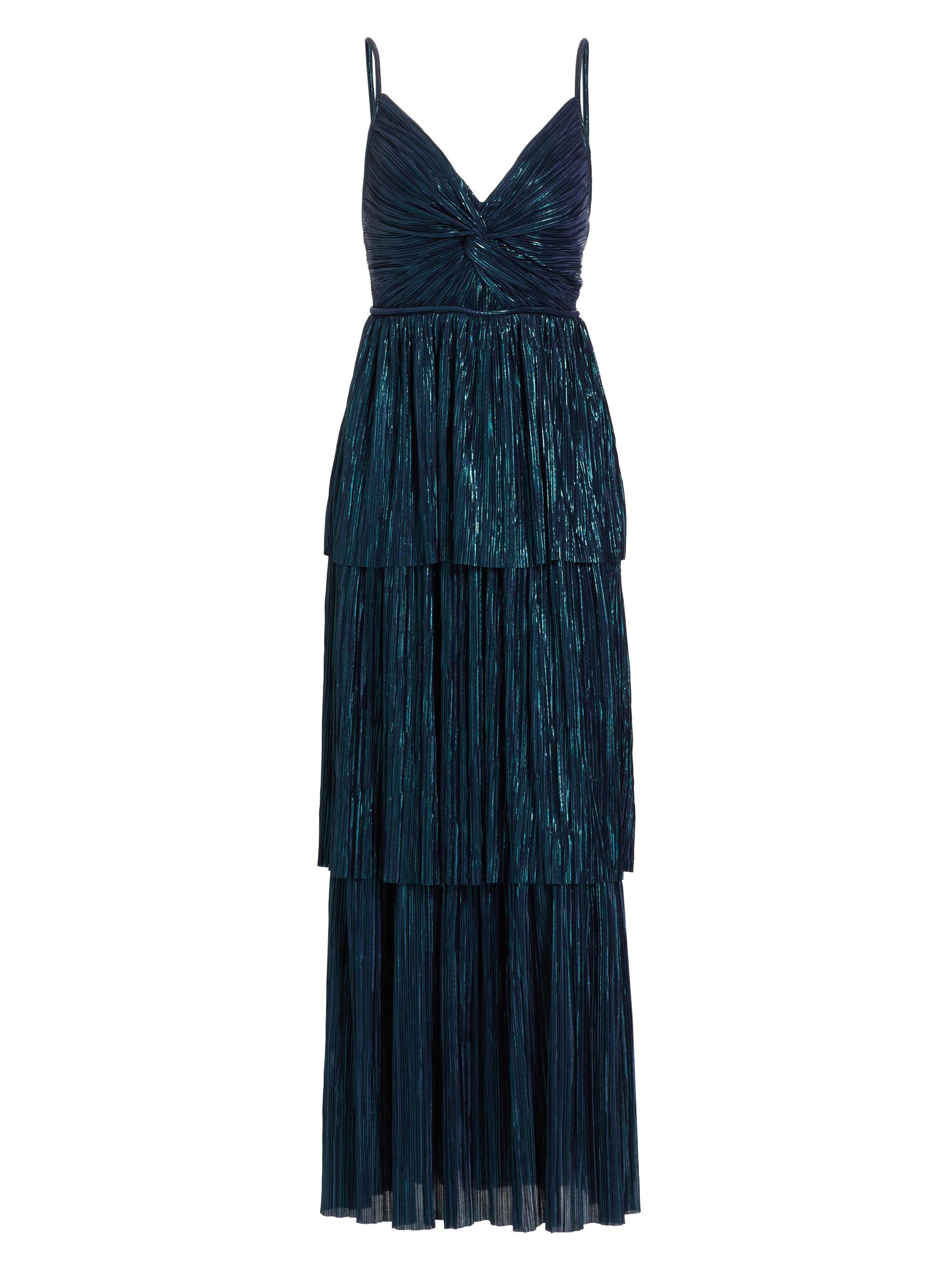 Sabina Musáyev Women's Doris Tiered Pleated Foil Knit Maxi Dress - Dark Ocean