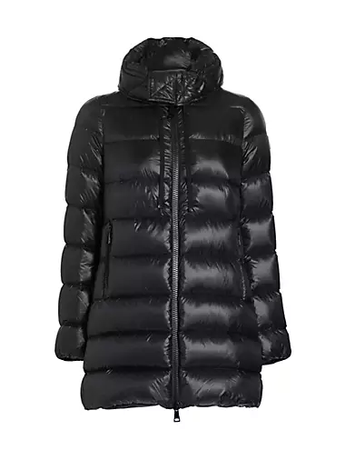 Circle quilted coat with logo belt