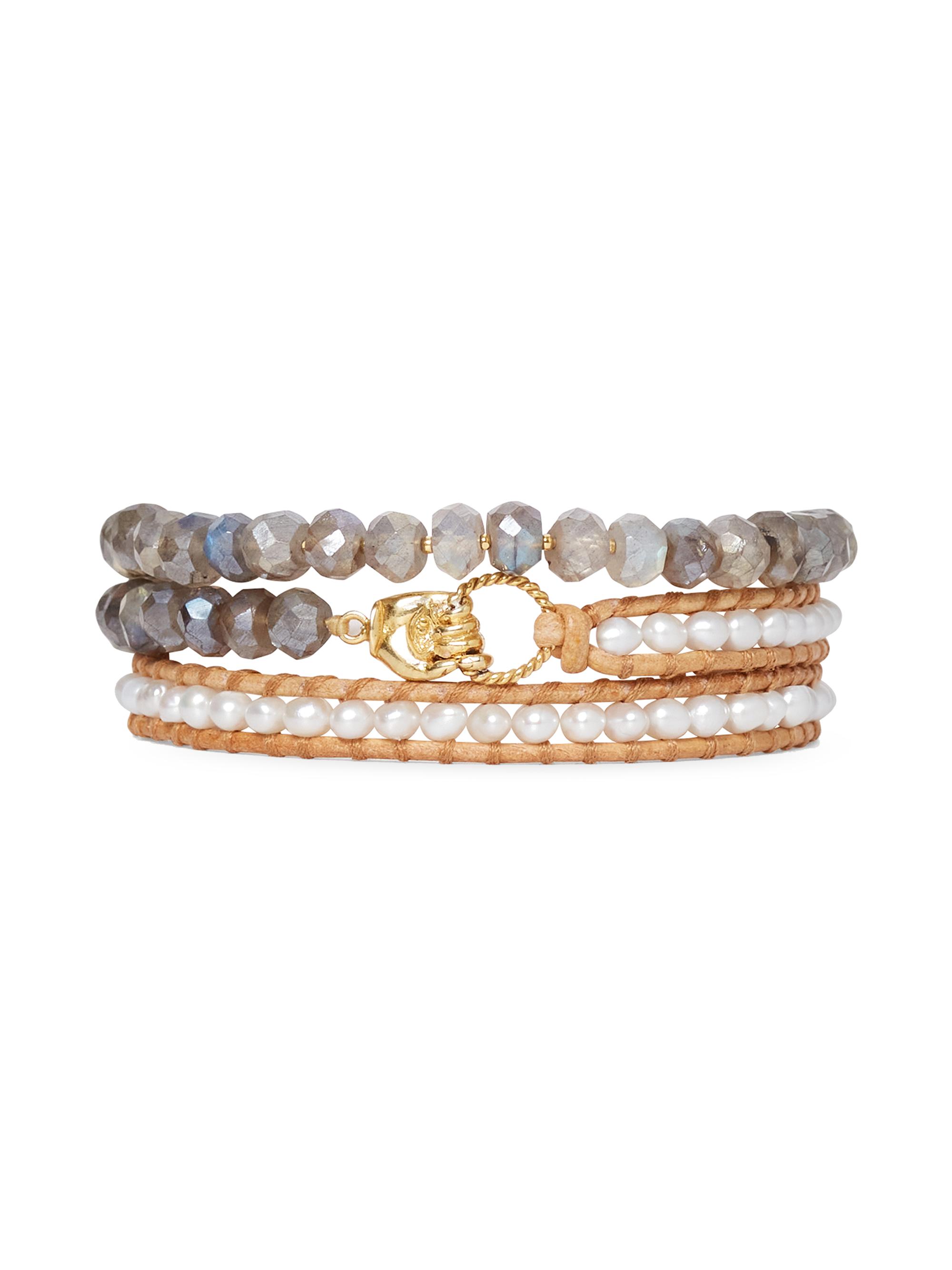 Chan Luu Women's 18K-Gold-Plated & Multi-Gemstone Beaded Wrap Bracelet - White Pearl Mix