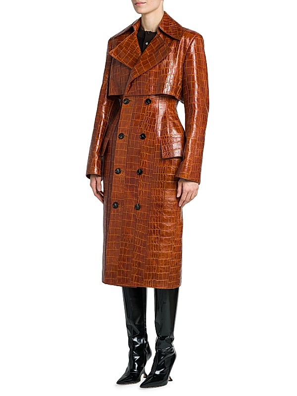 Shop Bottega Veneta Double-Breasted Croc-Embossed Leather Shop Bottega Veneta Double-Breasted Croc-Embossed Leather