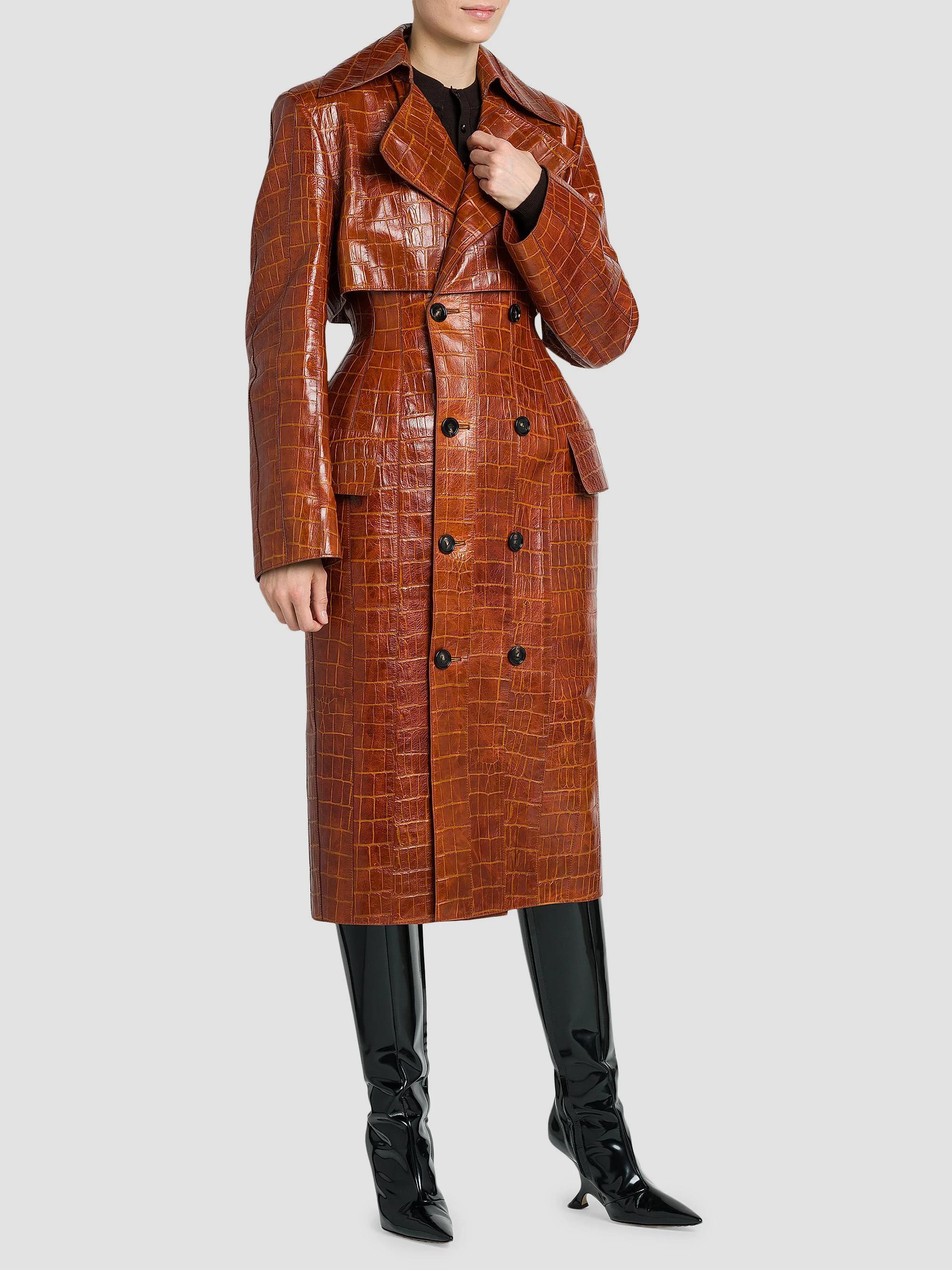 Bottega Veneta Double-Breasted Croc-Embossed Leather Coat | Saks