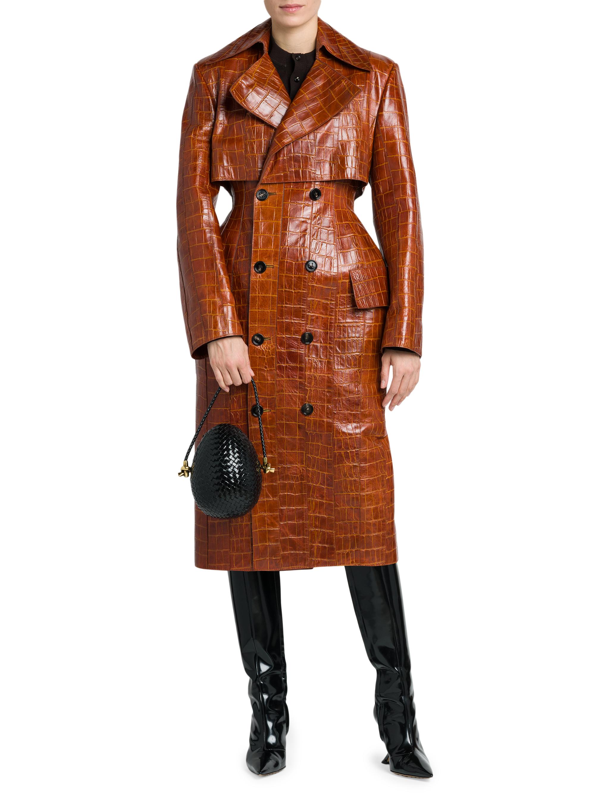 Bottega Veneta Double-Breasted Croc-Embossed Leather Coat | Saks