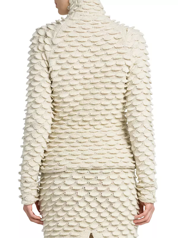 Bottega Veneta Fish Scale Wool High-Neck Sweater Grey