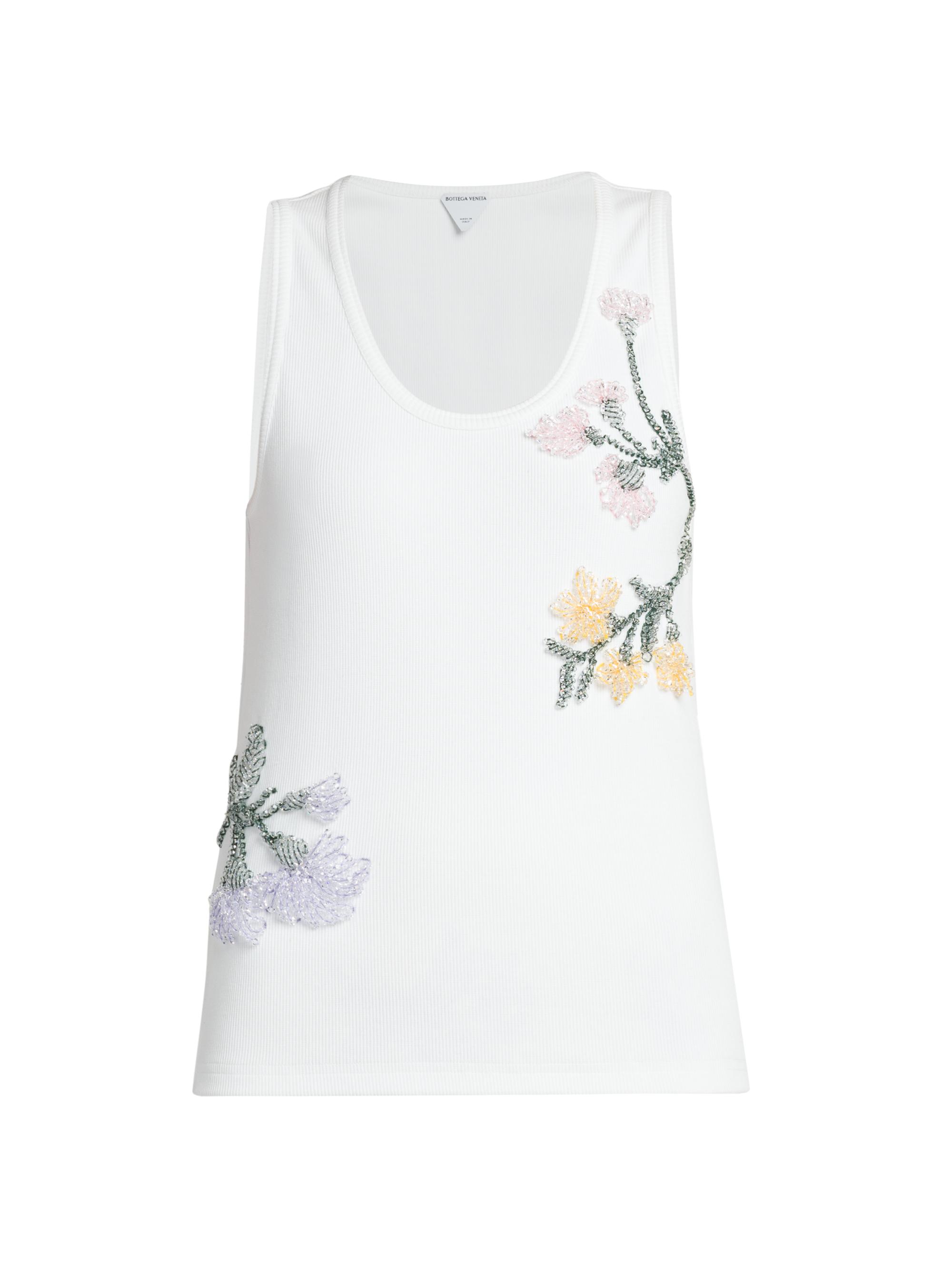 Bottega Veneta Women's Floral Embroidered Tank - Chalk