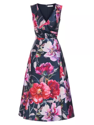 Shop Kay Unger Neva Floral Mikado Tea Midi-Dress | Saks Fifth Avenue