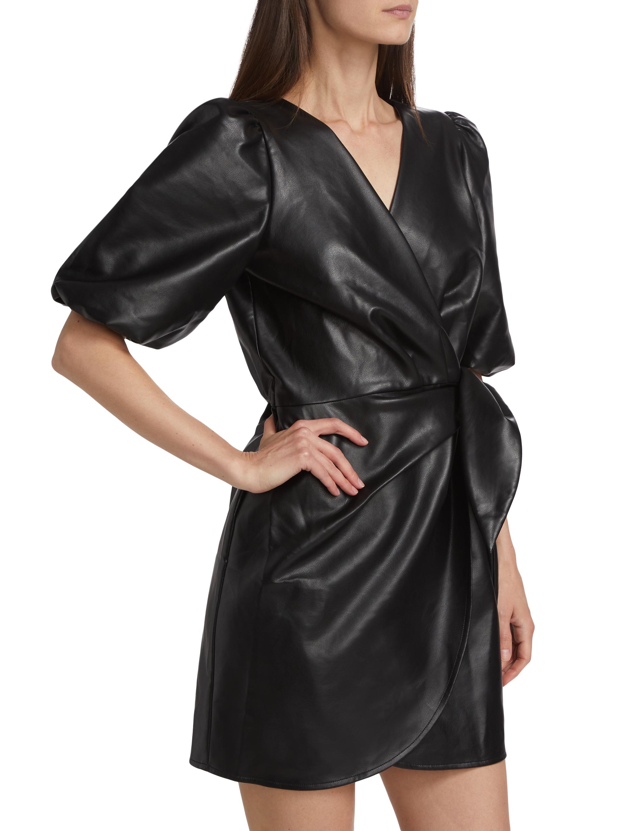 Wayf Roxy Faux-Leather Wrap Minidress | Saks Fifth Avenue