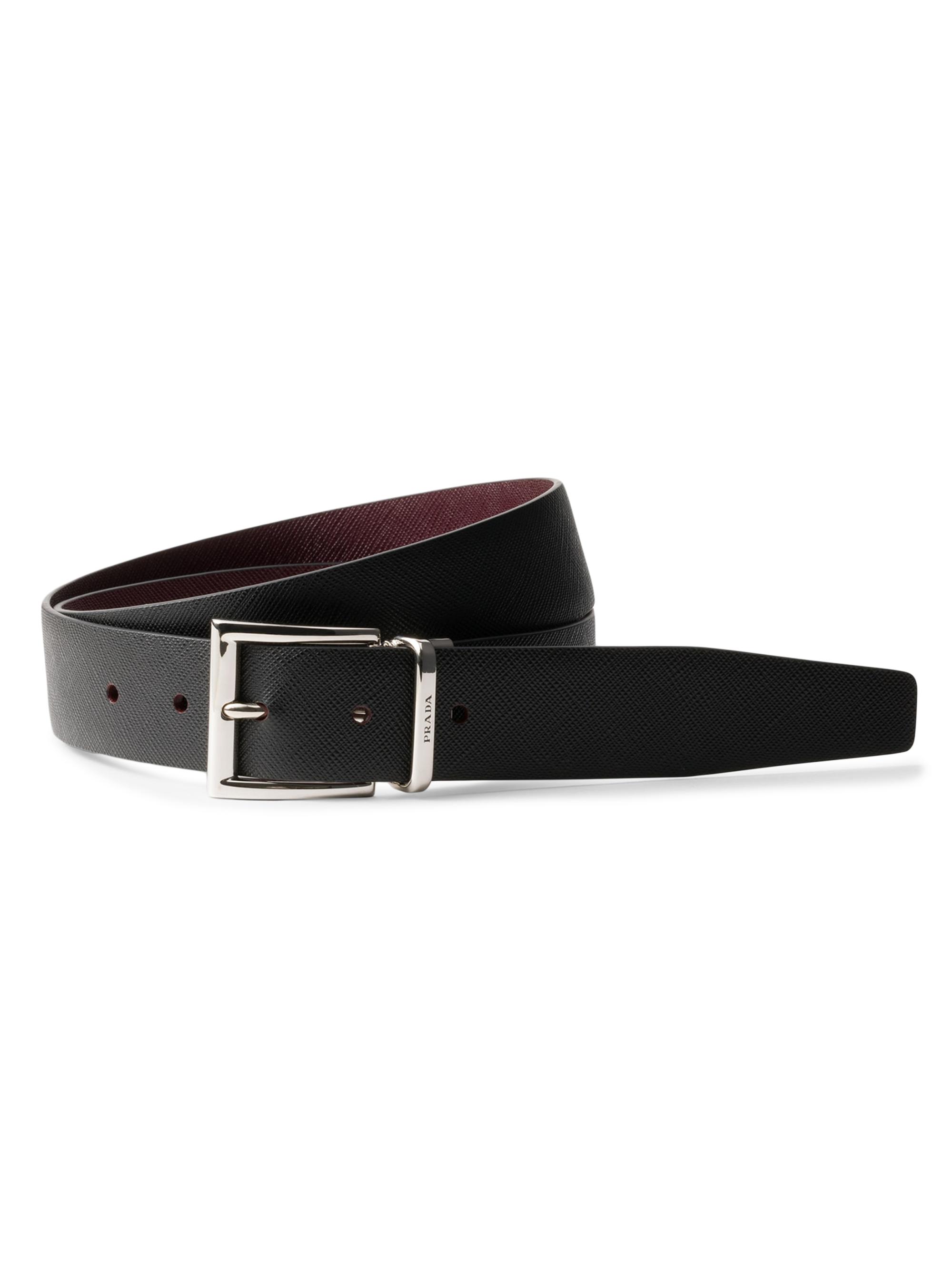 Prada Men's Saffiano Leather Reversible Belt - Black Reddish Brown