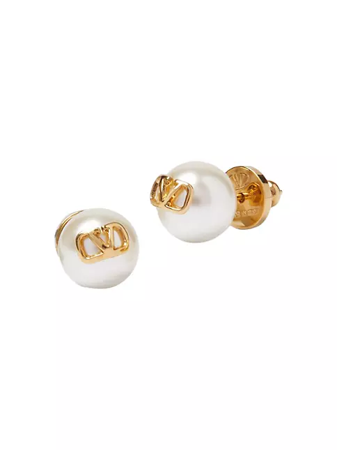 V Logo Stud Earrings in Gold - Valentino