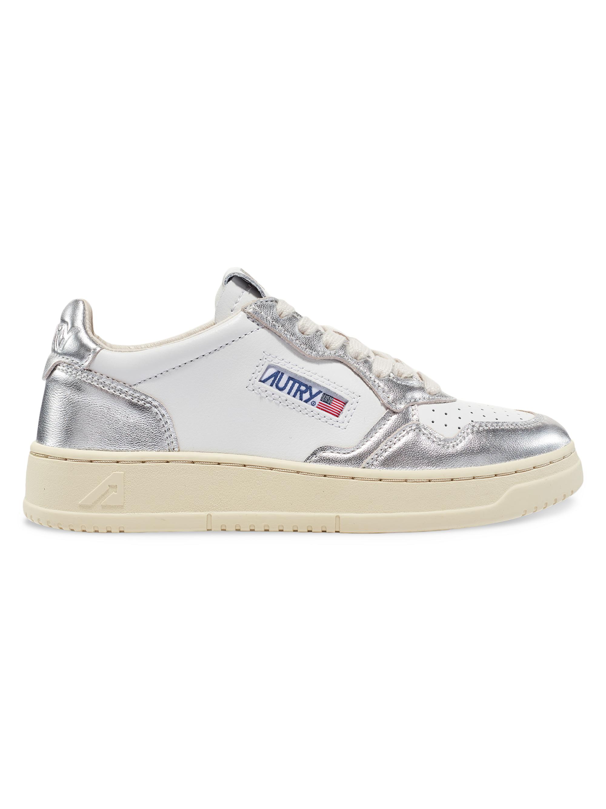 Autry Women's Medalist Metallic Leather Low-Top Sneakers - White Silver