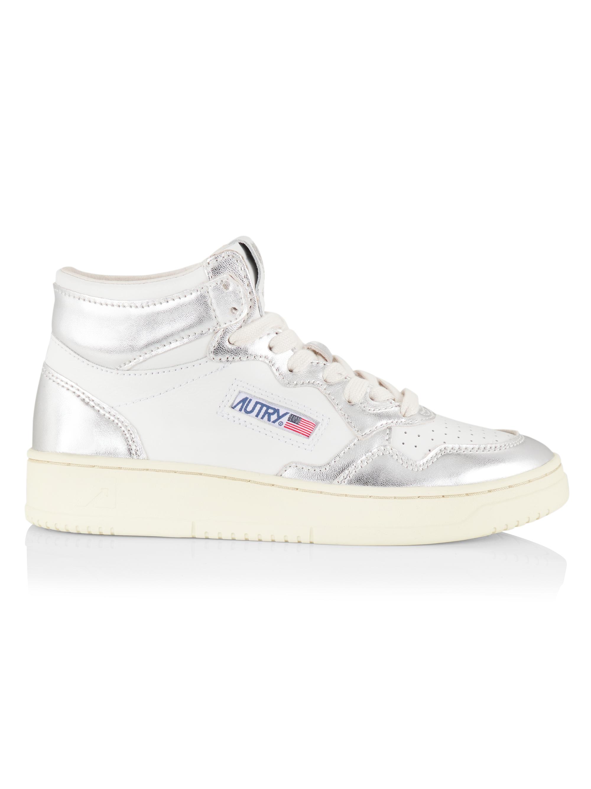 Autry Women's Medalist Mid-Top Leather Sneakers - White Silver