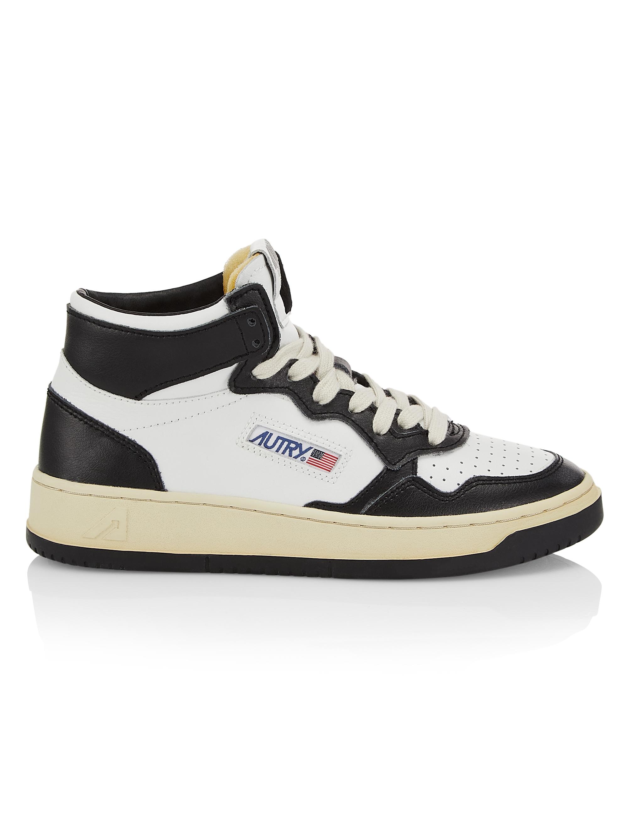 Autry Women's Medalist Mid-Top Leather Sneakers - White Black
