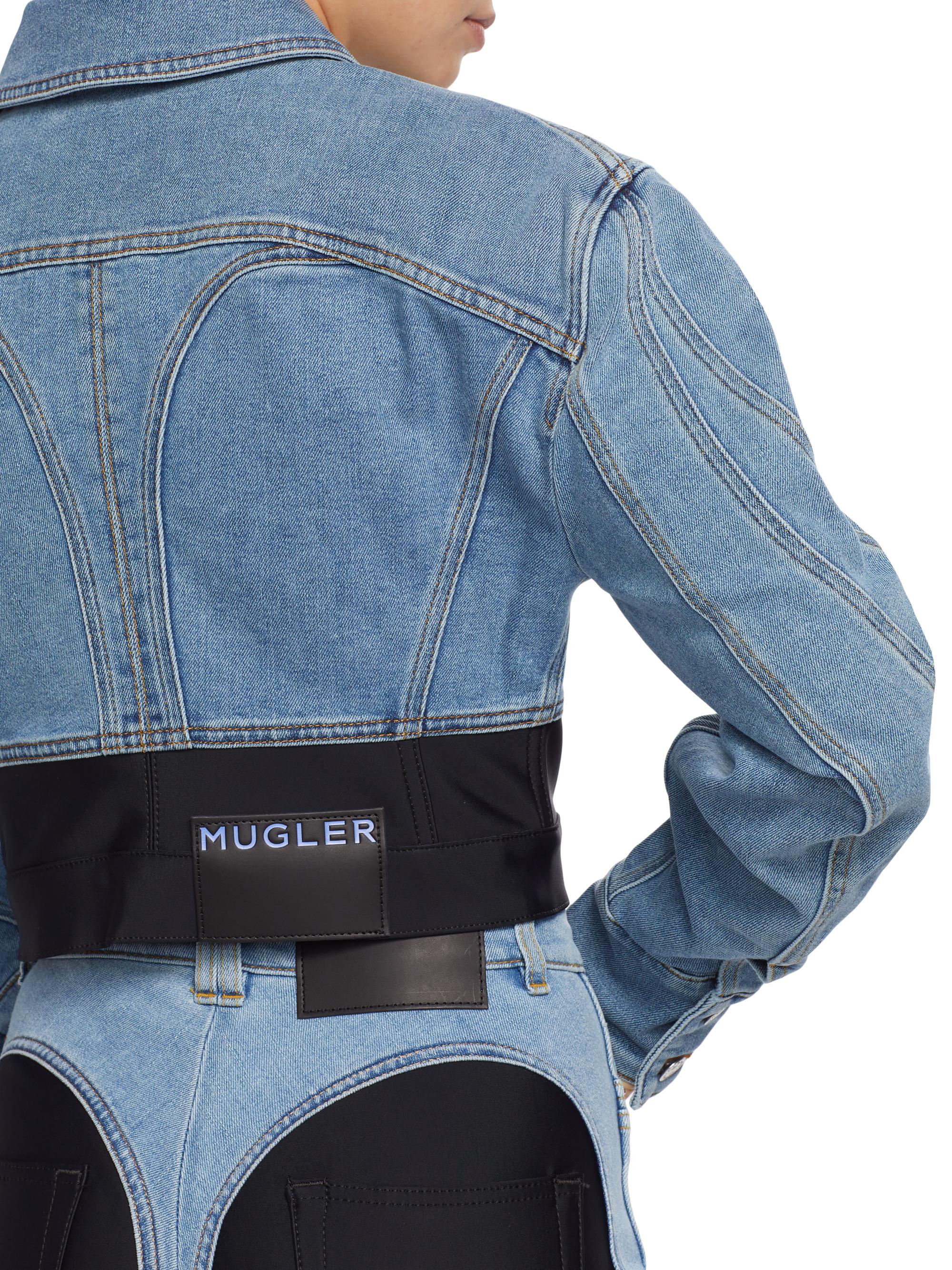 Mugler Blue Cropped Denim Jacket