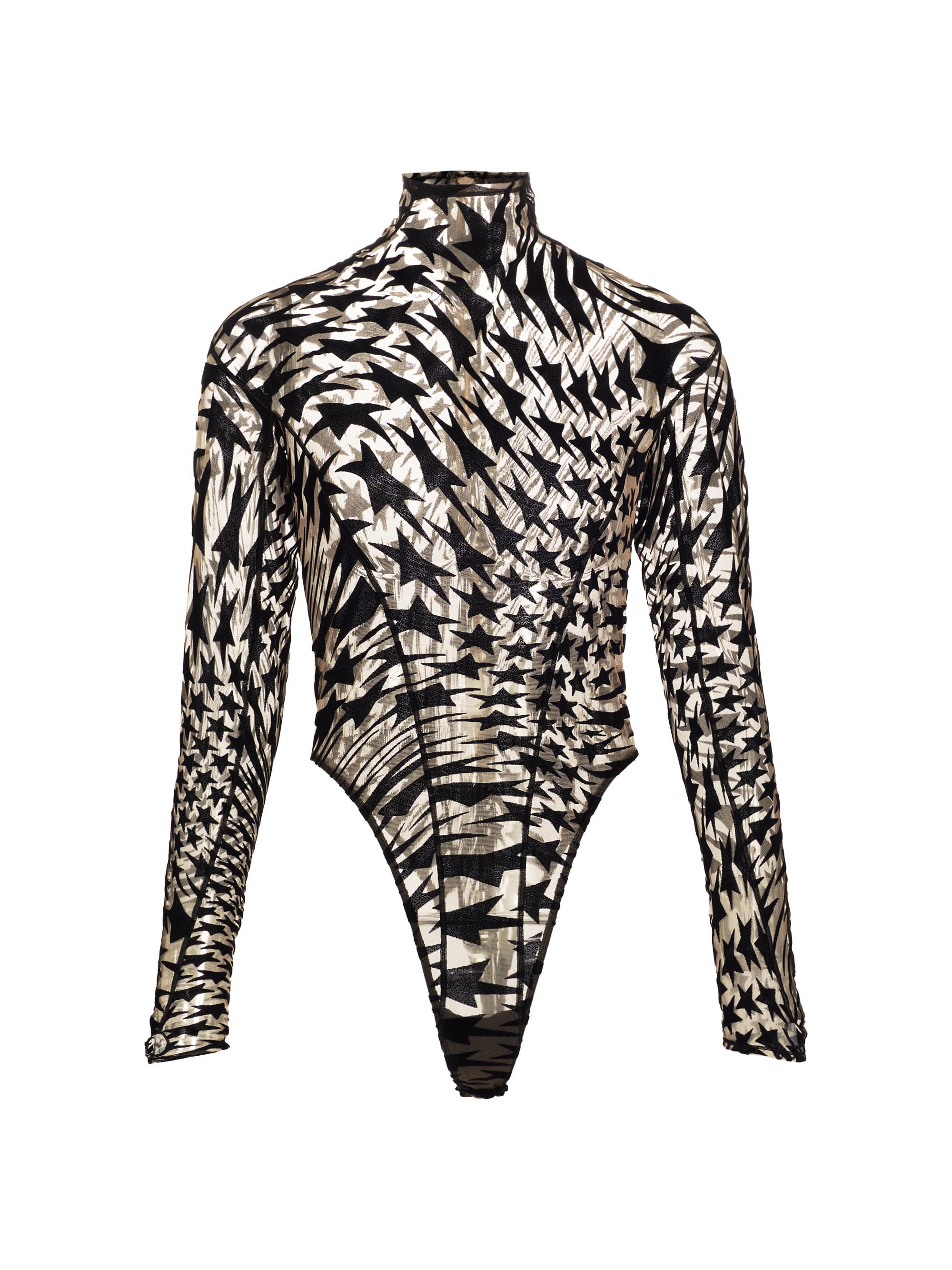 Shop Mugler Flocked Star Mesh Bodysuit | Saks Fifth Avenue