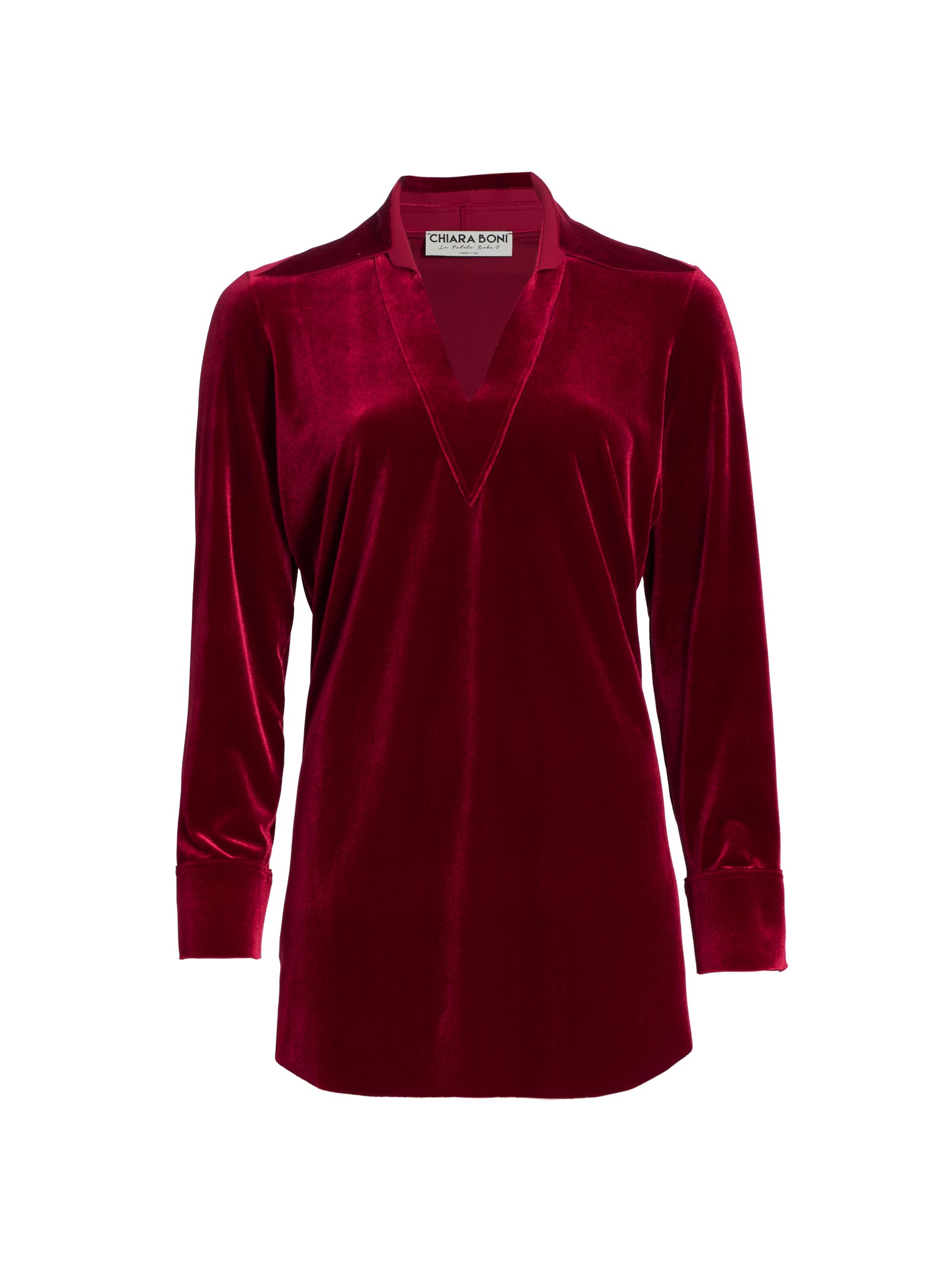 Chiara Boni La Petite Robe Women's Long-Sleeve Velvet Blouse - Garnet