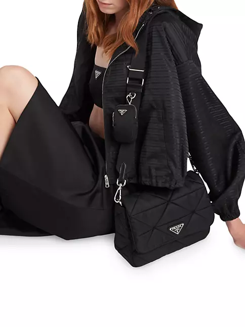 Black Re-nylon And Leather Shoulder Bag