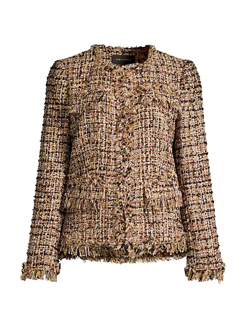 Kobi Halperin Women's Lisa Tweed Fringe Trim Jacket - Gold - Size XL