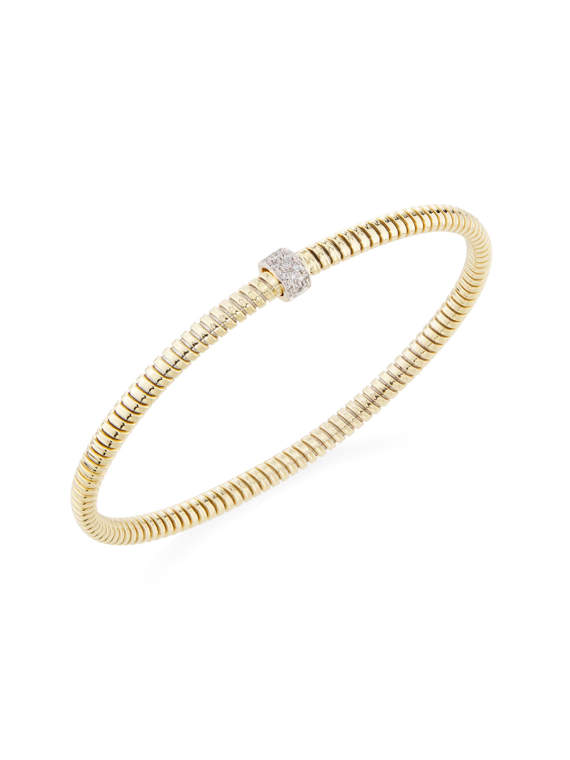 Saks Fifth Avenue Collection Women's 14K Yellow Gold & 0.10 TCW Diamond Ridged Bangle - Gold