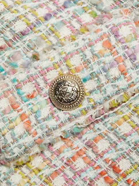 Luxurious Rainbow Sequin Crystal Button Long Sleeve Tweed Knit