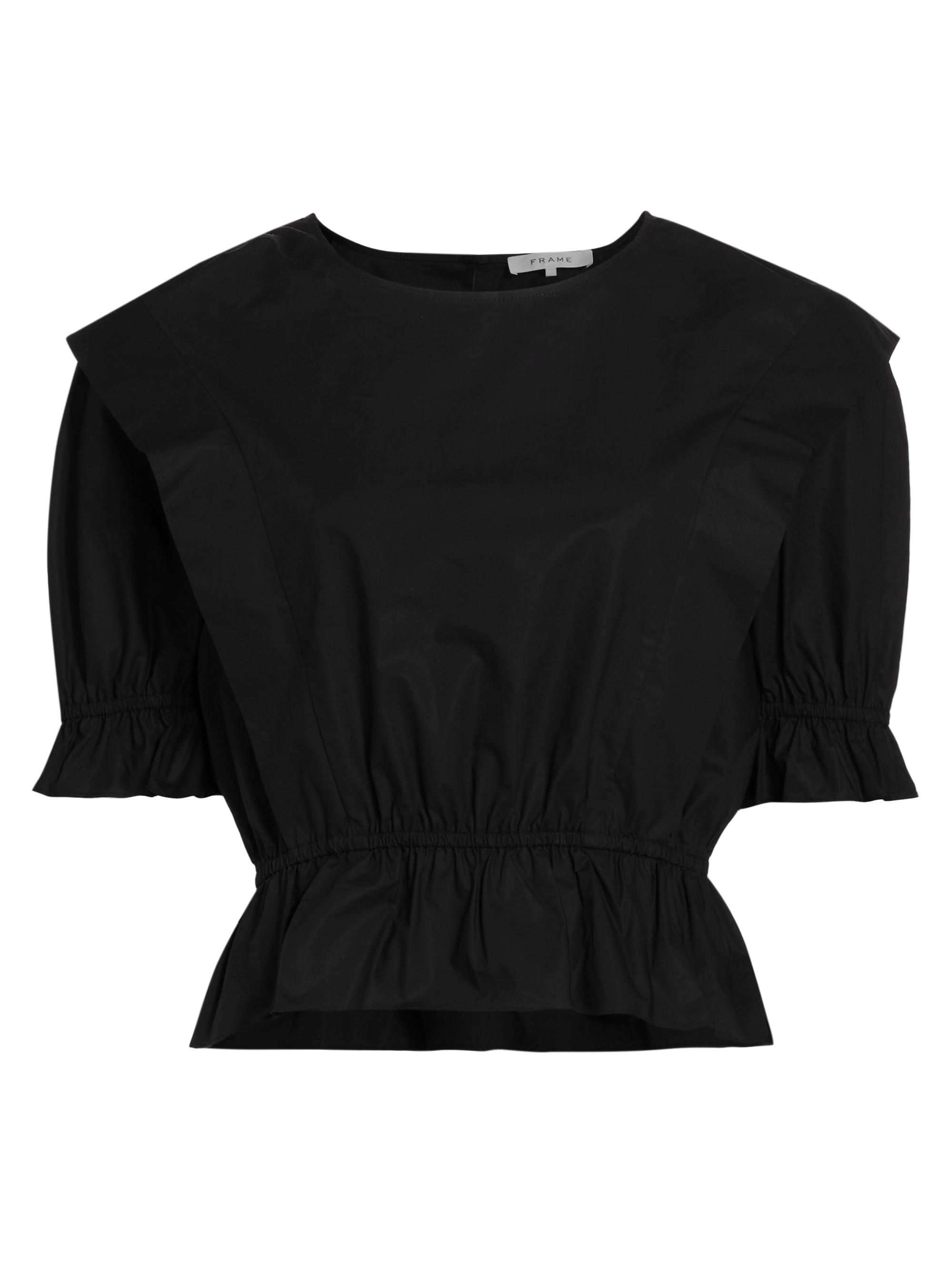 Frame Women's Cotton Cinched Shoulder-Tie Blouse - Noir