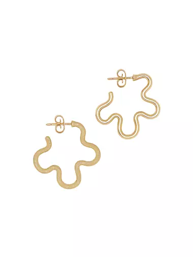 Goldtone Asymmetrical Flower Hoop Earrings