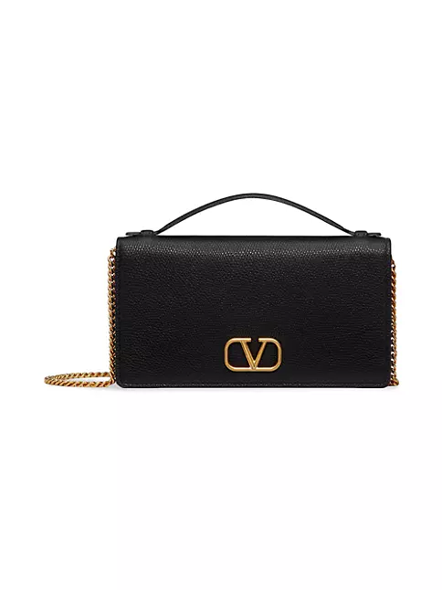 VLOGO SIGNATURE GRAINY CALFSKIN WALLET WITH CHAIN