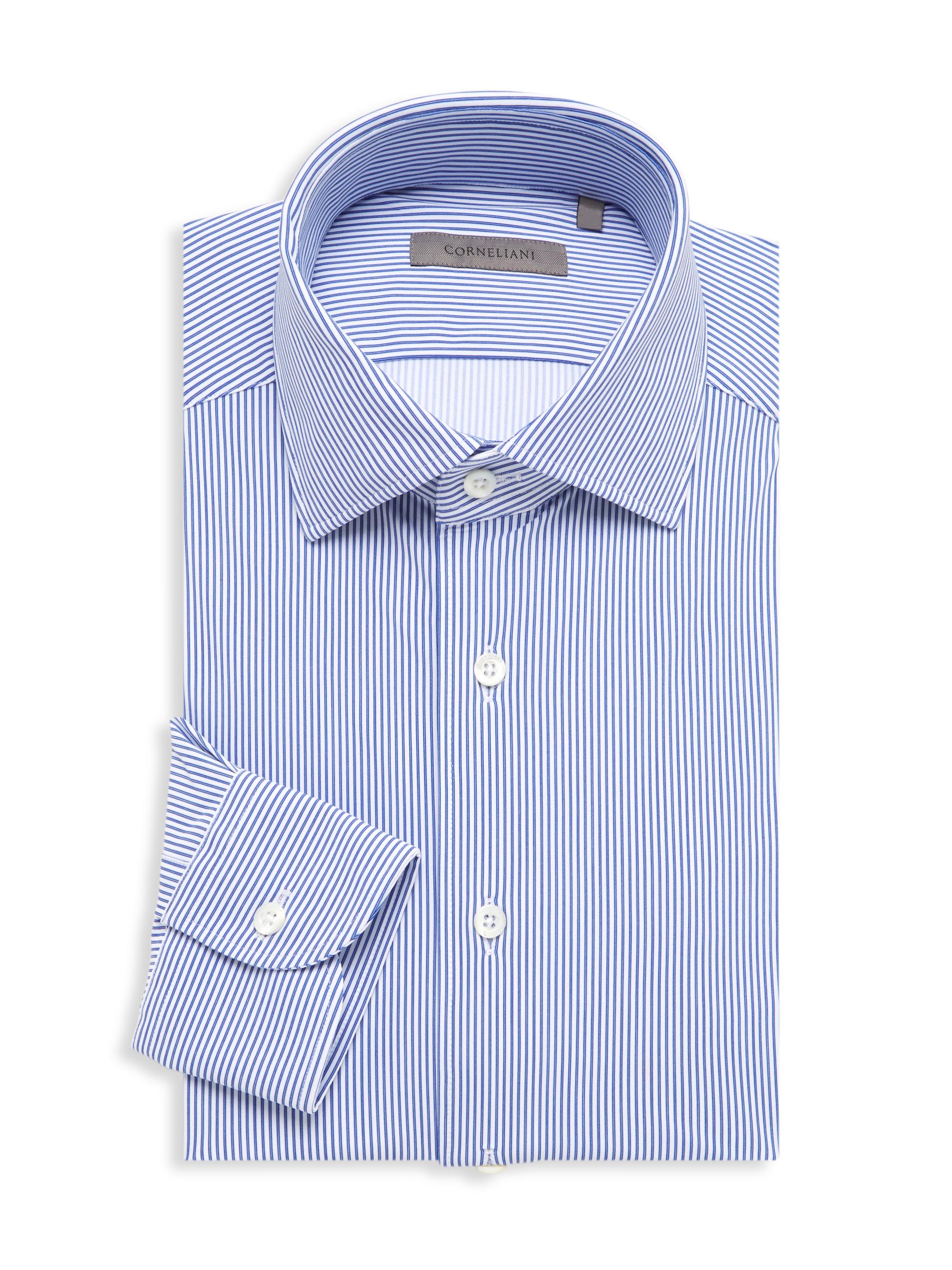 Corneliani Men's Pinstriped Dress Shirt - White Blue