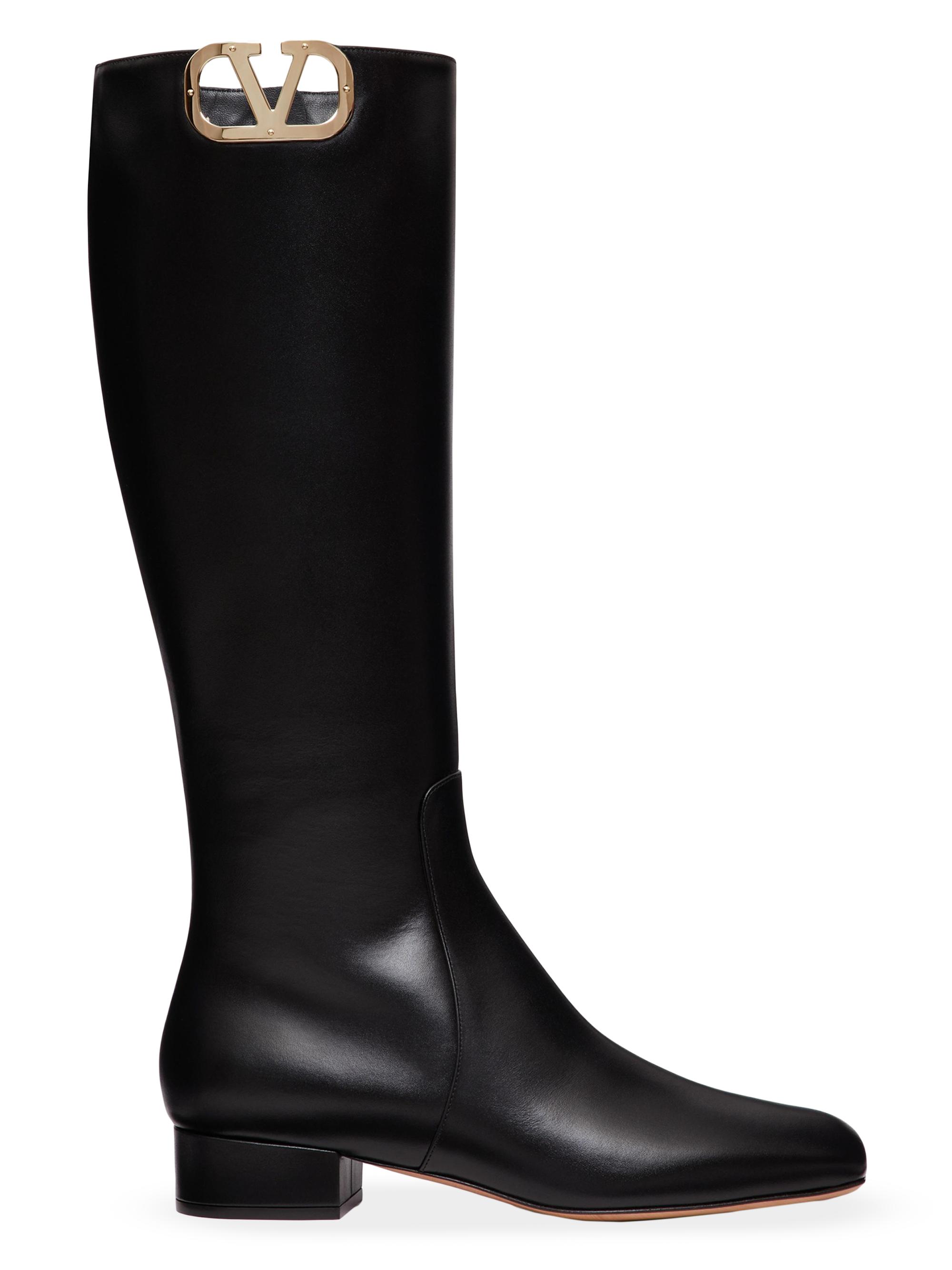 Valentino Garavani Women's Vlogo Type Calfskin Boots 30mm - Black