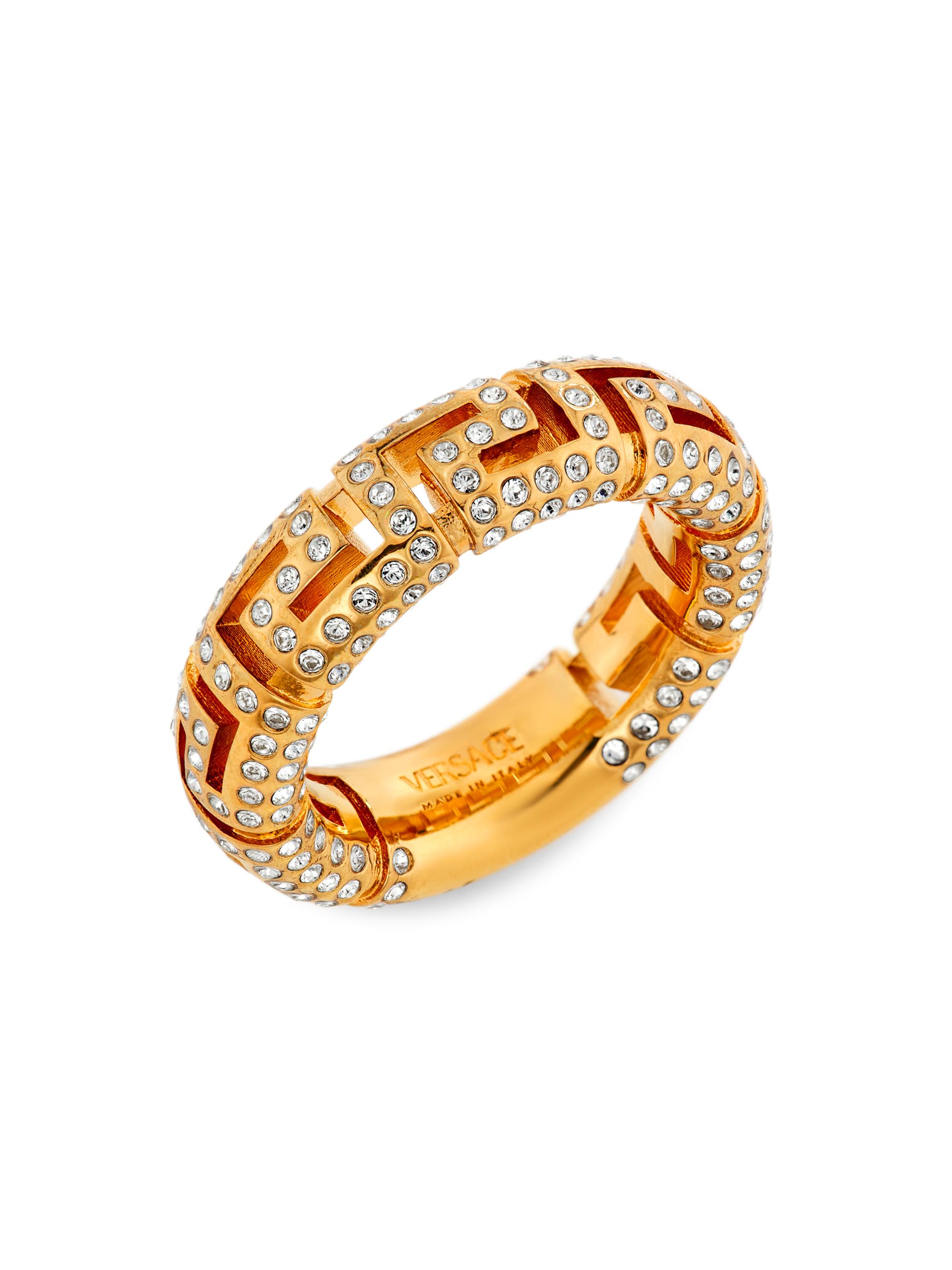Versace Women's Goldtone & Glass Crystal Greca Ring - Crystal