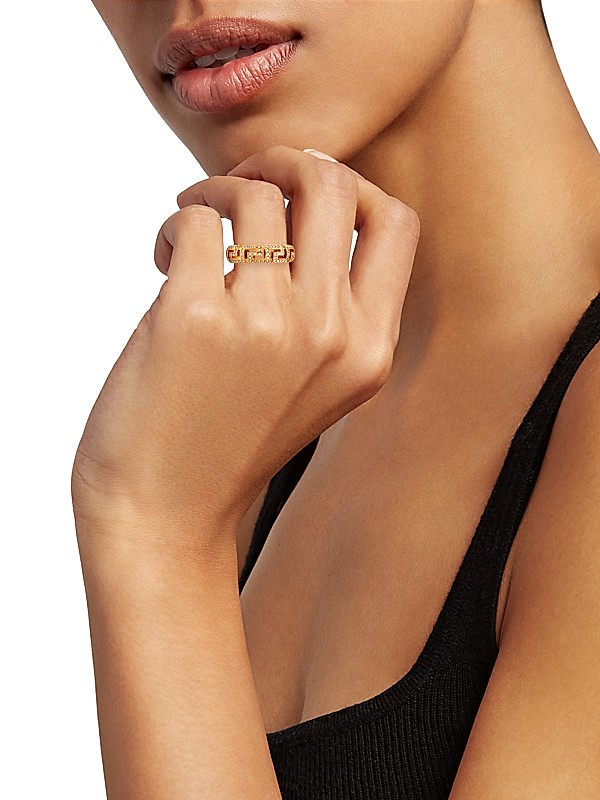 Shop Versace Goldtone & Glass Crystal Greca Ring | Saks Shop Versace Goldtone & Glass Crystal Greca Ring | Saks