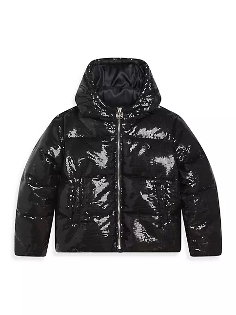 Michael Kors Puffer Coat Youth Girls Years Old Black Monogram Hoodied Size  14