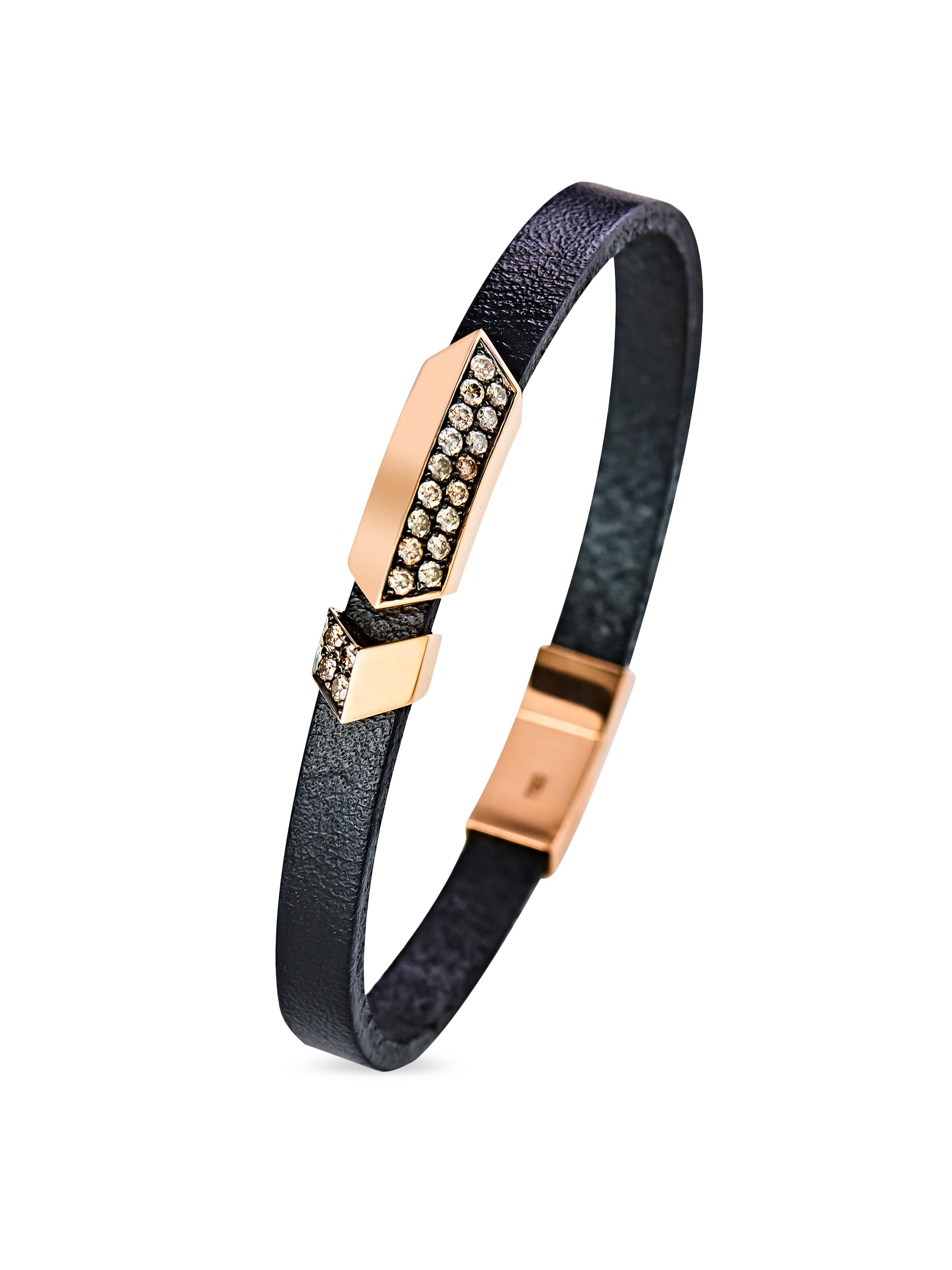 Molu Men's Guard Of Men Leather, 18K Rose Gold & 0.53 TCW Diamond Bracelet - Rose Gold