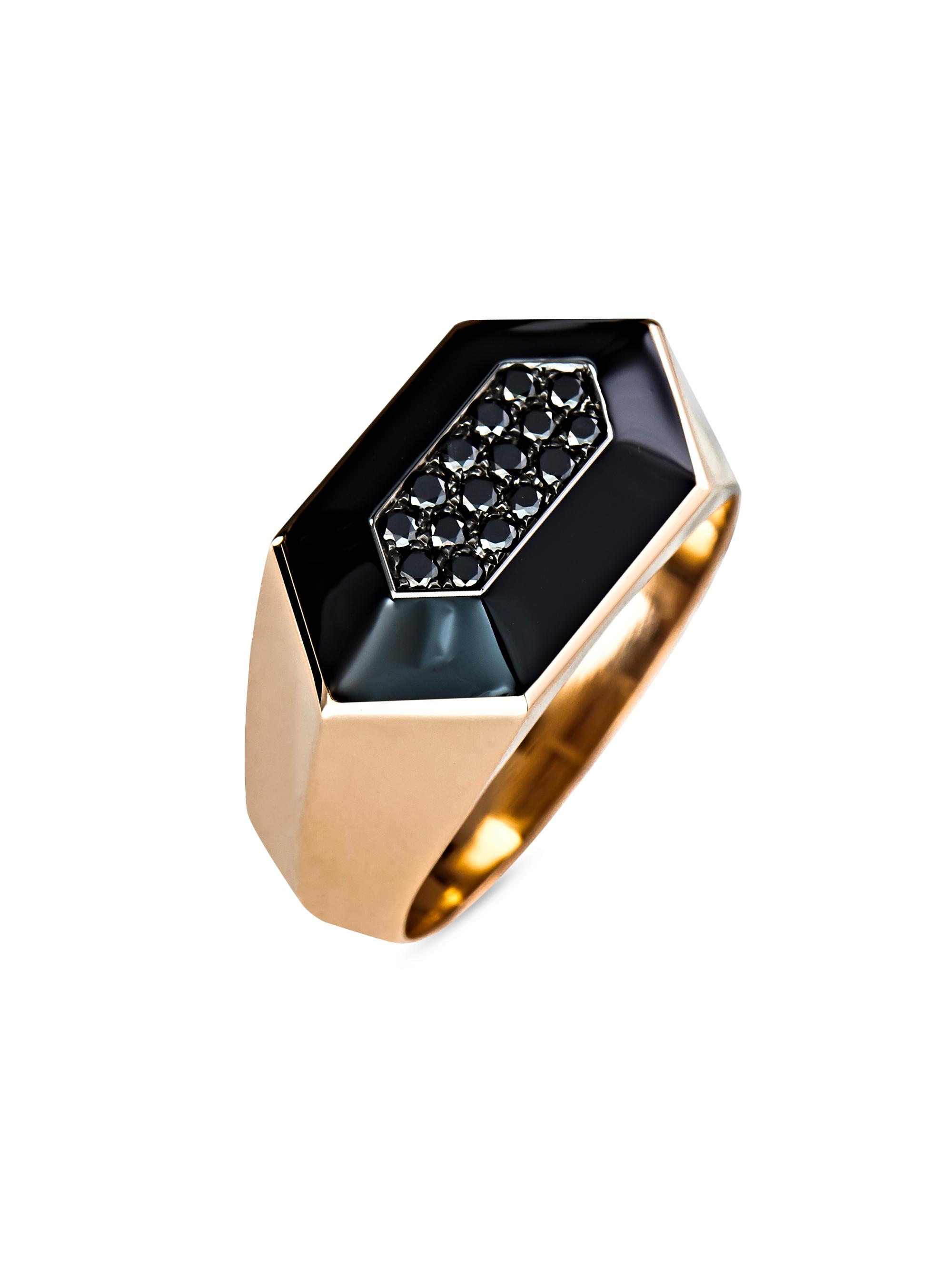 Molu Men's Guard Of Men 18K Rose Gold, Enamel & 0.24 TCW Diamond Ring - Rose Gold